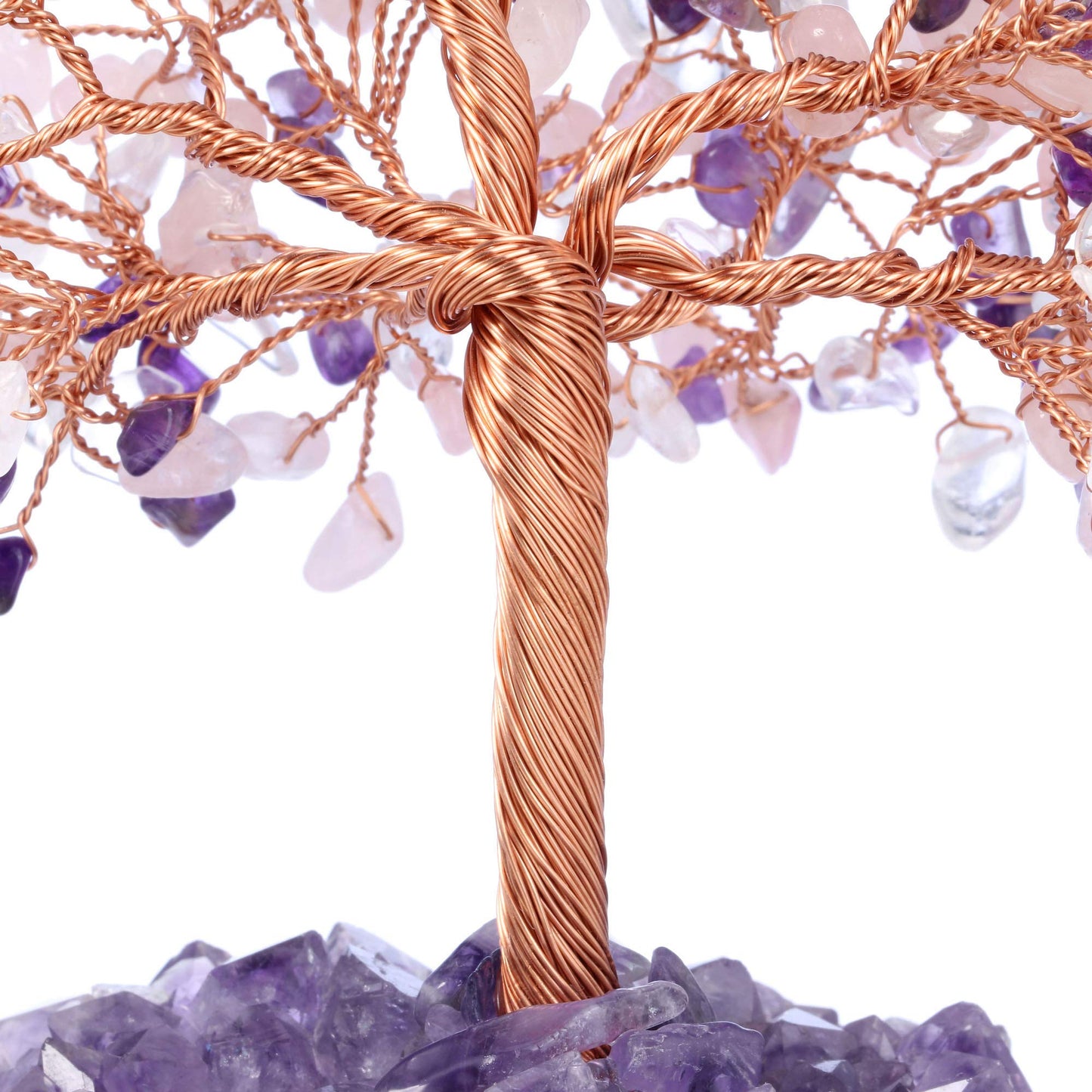 Jovivi Natural Amethyst + Clear Quartz + Rose Quartz Healing Crystal Money Tree on Amethyst Cluster Geode Druzy Base Feng Shui Crystals for Home Office Desk Decorations, Wealth, Good Luck