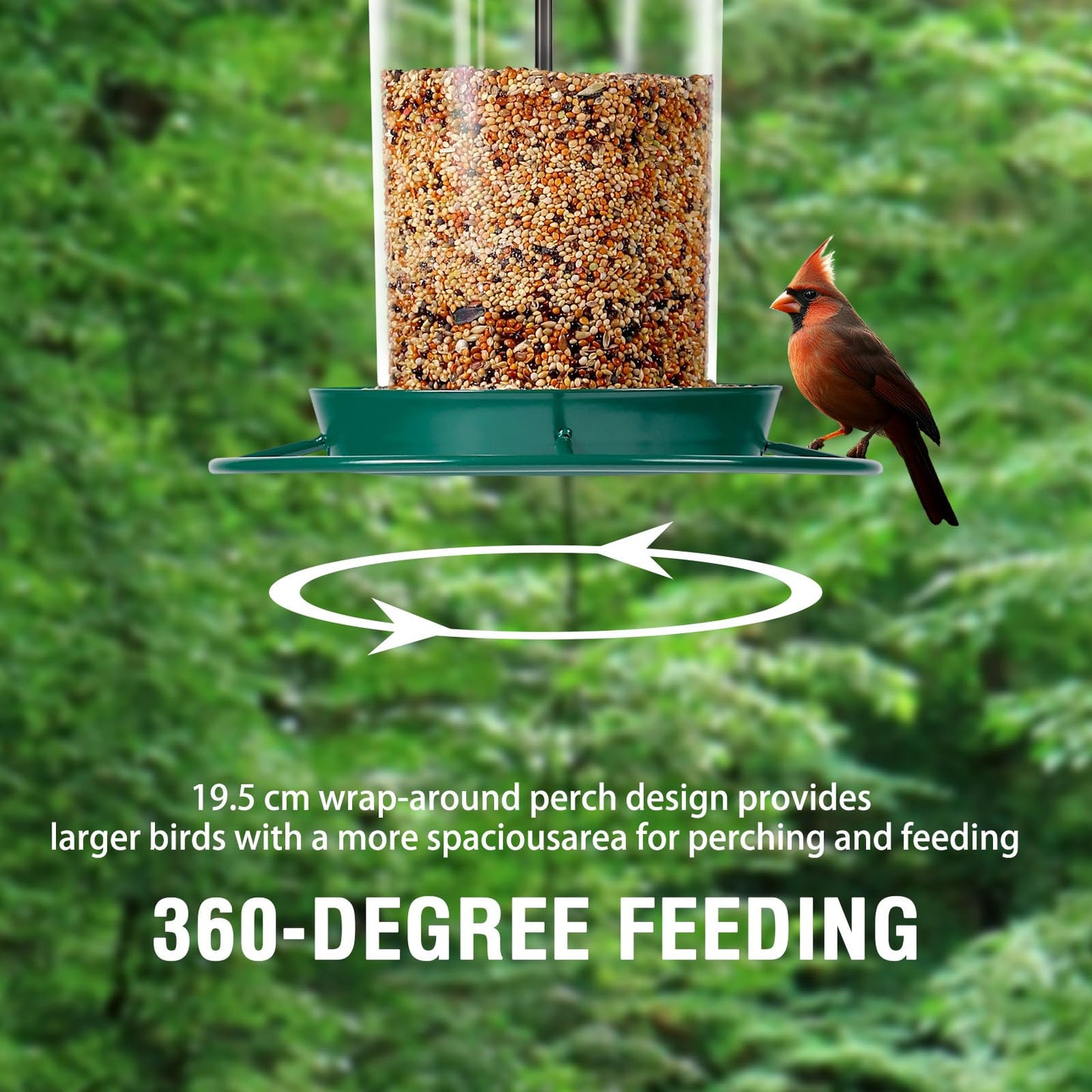 Metal Bird Feeder for Outdoors Hanging,3.0LB Seed Feeder,Easy to Fill & Clean,360° Feeding,Chew Proof Weatherproof Roof for Gardens and Wild Birds,Green