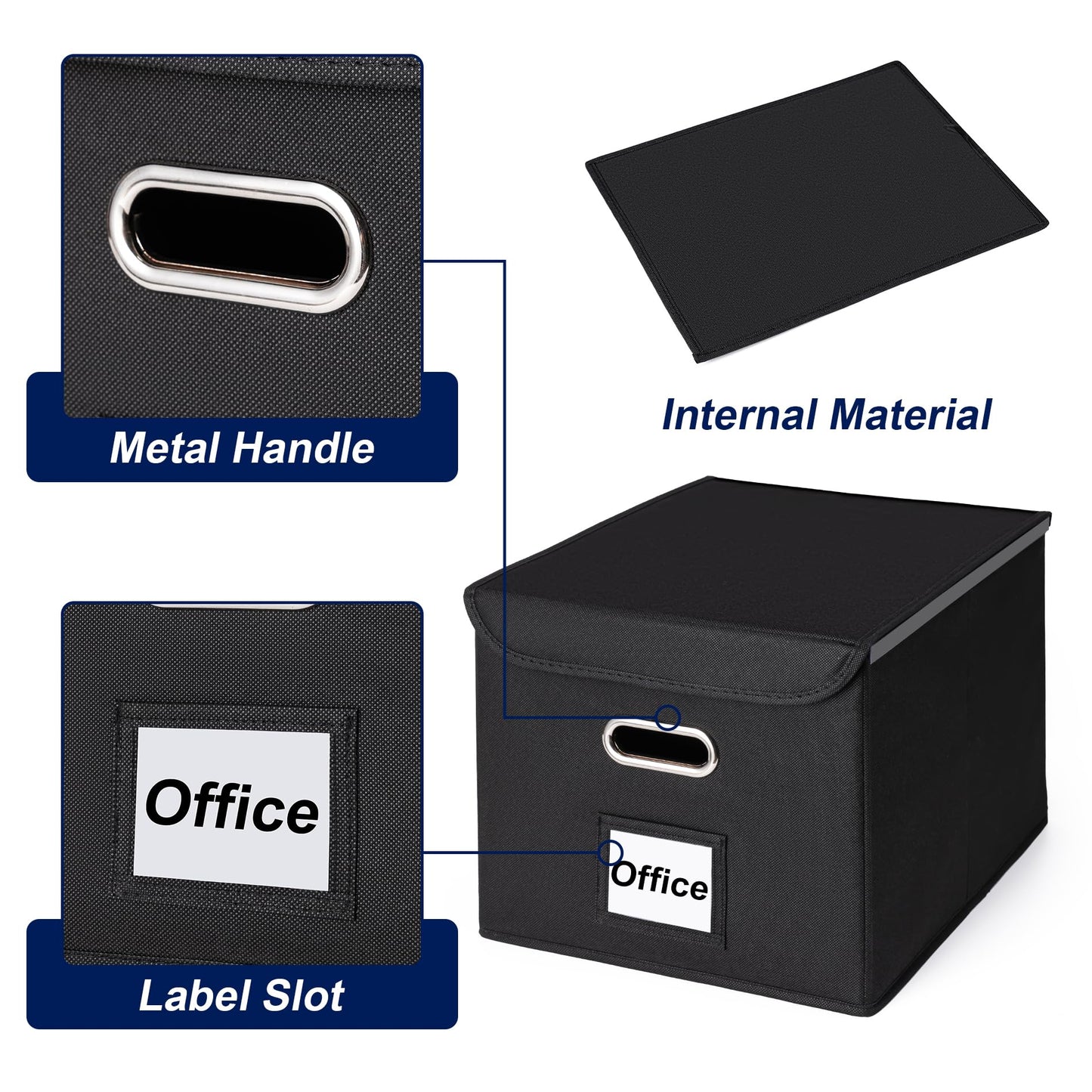 CADONO File Organizer Box with Lid, Large Hanging File Folder Organizer with Plastic Slide, Collapsible Portable Filing Storage Boxes for Office/Decor/Home (Black, 14.9 x 12.59 x 10.8 inch)