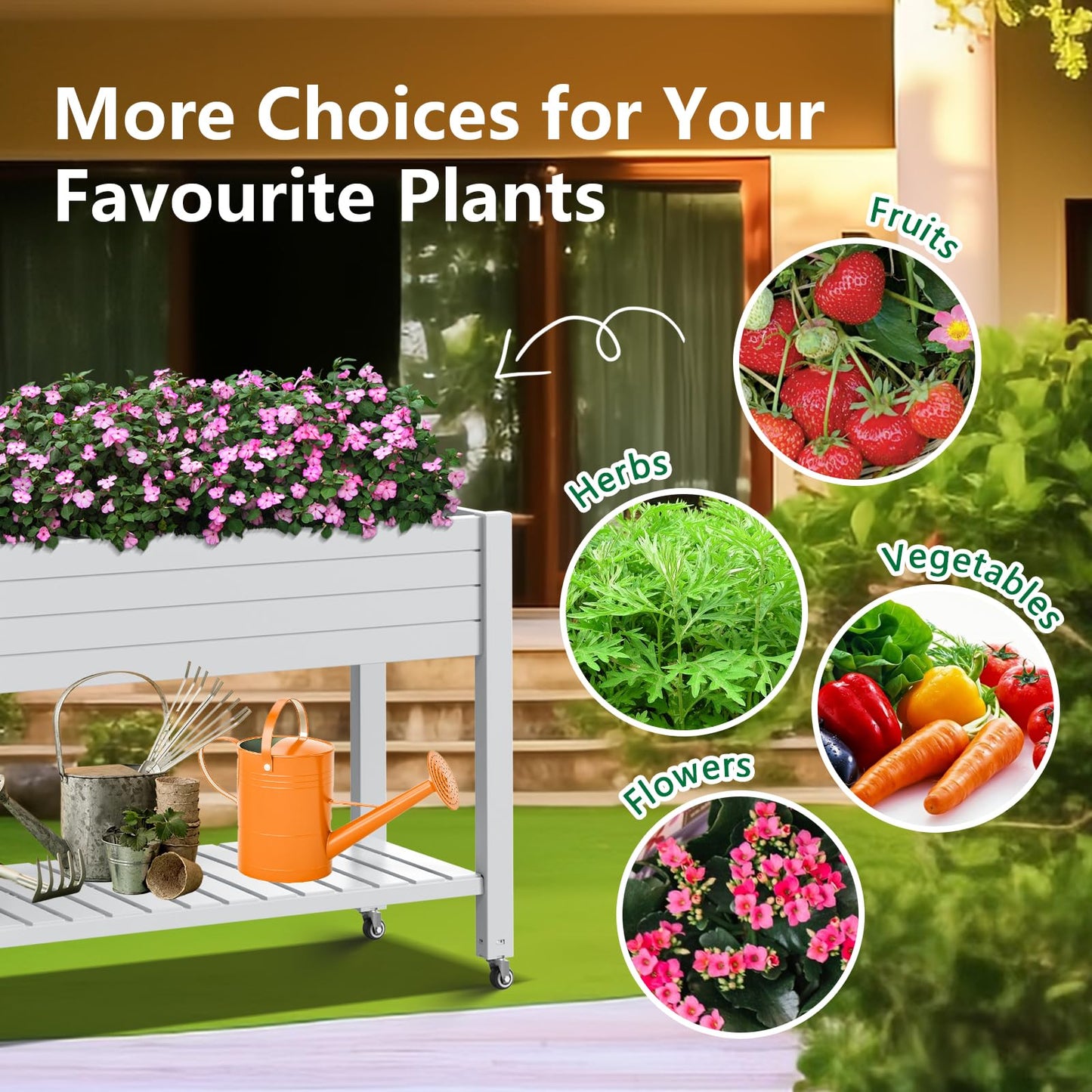 Vixzen Raised Garden Bed Outdoor,Reinforced Large Planter Box with Wheels & Storage Shelf,Mobile Planter Bed Box for Backyard, Patio, Balcony (Ashen, 21Gal（43.31"×17.72"×33.66"）)