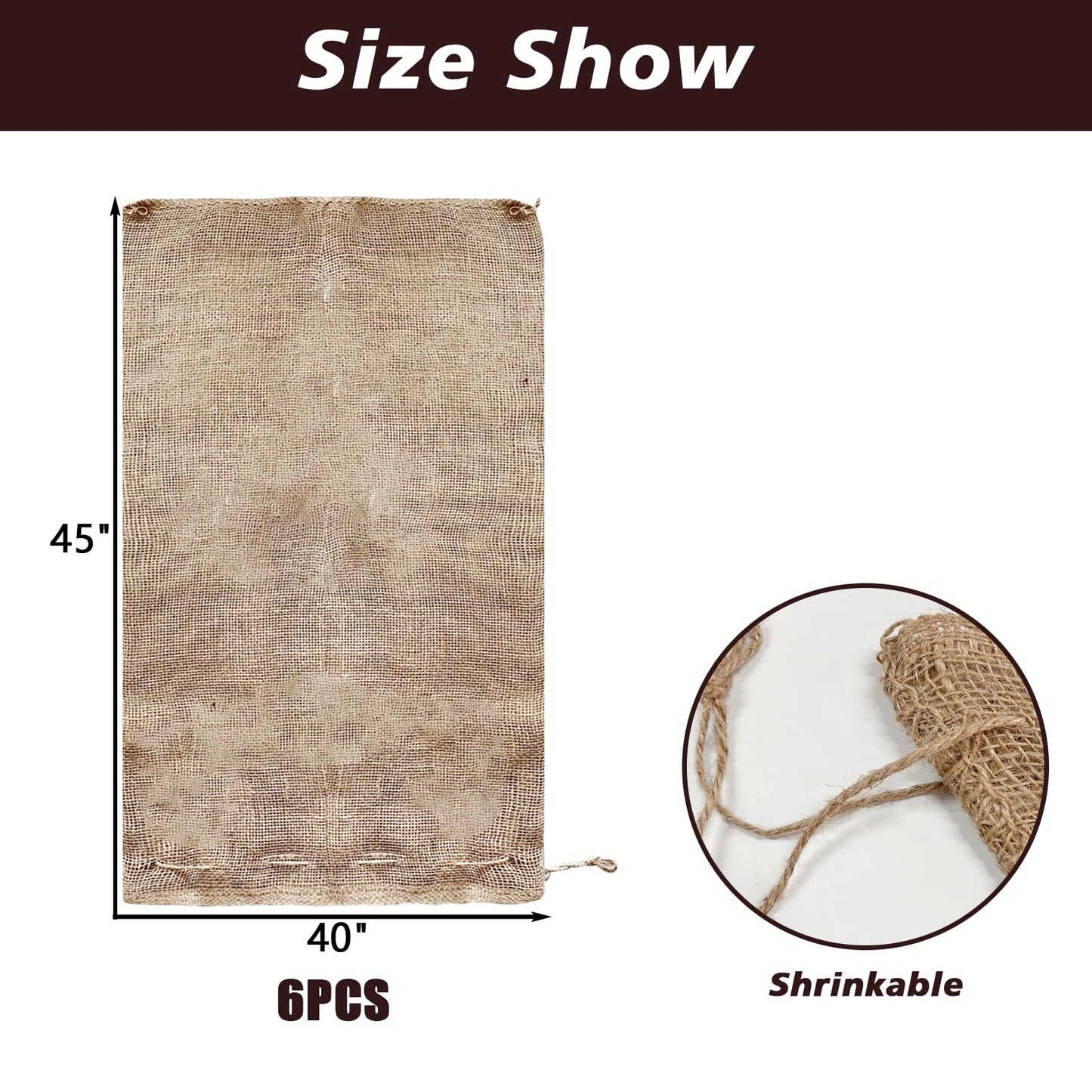 6 Pack 24” × 40” Burlap Winter Plant Cover Bags - Plant Covers Frost Protector with Drawstring Plant Covers Freeze Protection Frost Blankets Shrub Jacket，Freeze Blanket for Outdoor Plants Fruit Tree
