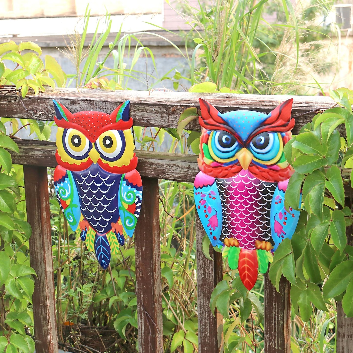 Cruis Cuka Metal Owl Wall Art Garden Decor for Outdoor Patio Fence Backyard Decor Lawn Ornaments - Set of 2