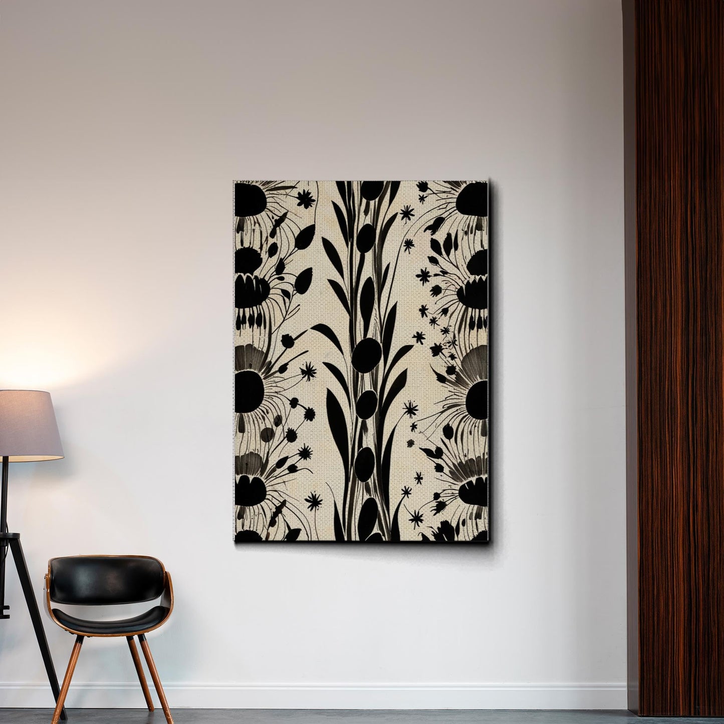 Canvas Print Scandinavian Folk Art Black and Beige Abstract Botanical Wall Art for Scandinavian Home Decor Canvas, Print