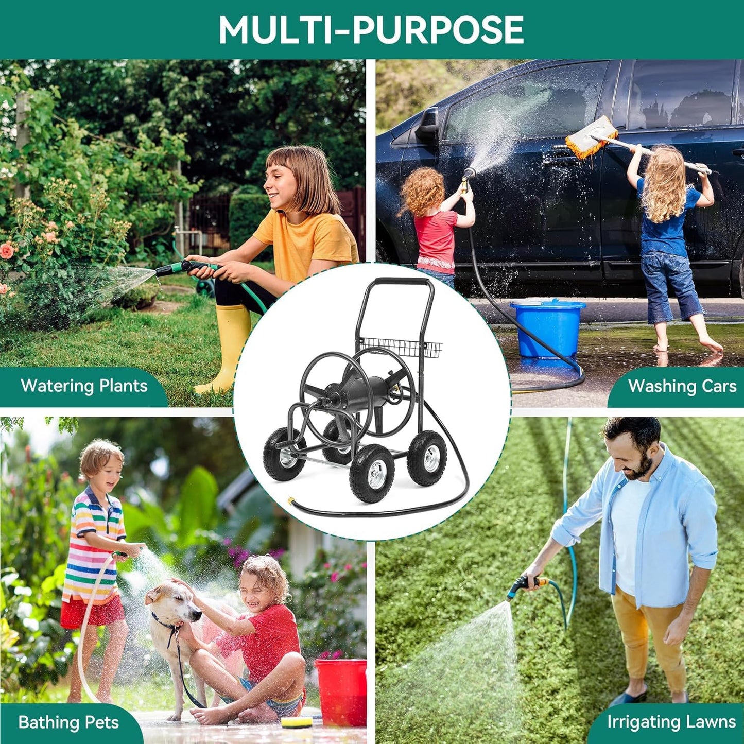 Autodaya 250FT Garden Hose Reel Cart with 10" Pneumatic Tires, Heavy-Duty Steel Frame for Tangle-Free Water Hose Storage, Easy-Rolling Lawn & Yard Hose Holder
