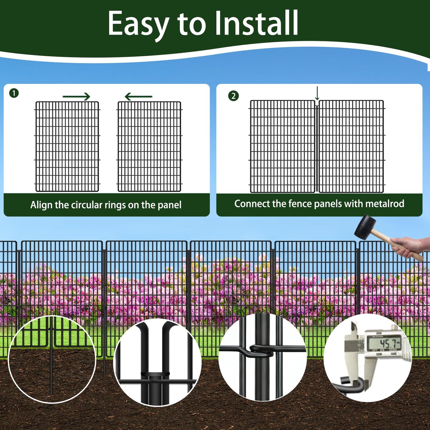 ULIOK 14 Panels Decorative Garden Fence Animal Barrier, Dog Fence Outdoor for Yard, 36 in(H) X 35.36 ft(W) No Dig Garden Fencing Outdoor, Dogs Rabbits Blocker Metal Wire Decorac Fences for Yard, Patio