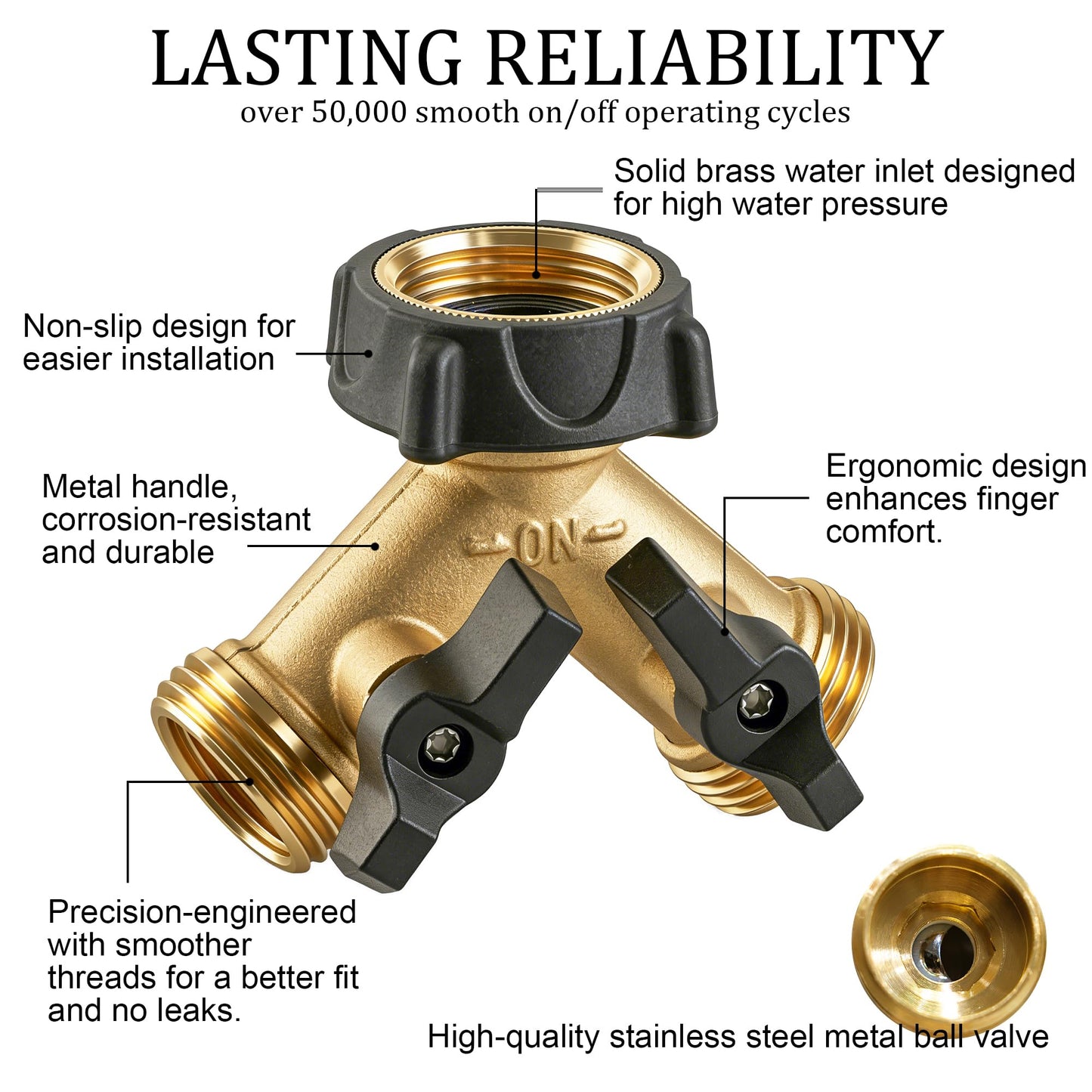 Hourleey 2 Pack Brass Garden Hose Splitter 2 Way, 3/4 Inch Hose Connector Tap Splitter, Hose Y Splitter, Hose Spigot Adapter 2 Valves with 4 Extra Rubber Washers
