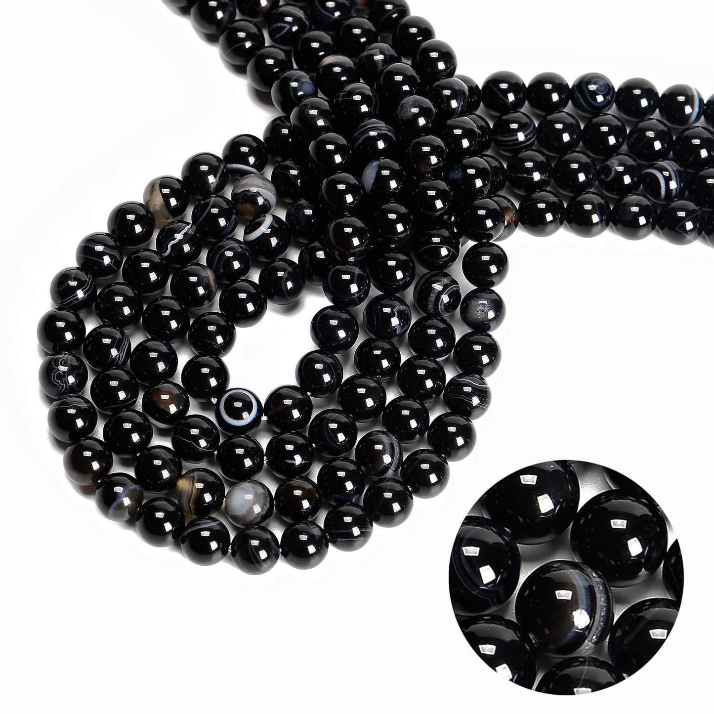 65Pcs 6mm Black Striped Agate Natural Round Loose Real Stone Beads Gemstone Genuine for DIY Hand Made Craft Jewelry Bracelet Earring Necklace String Making Energy Healing Power
