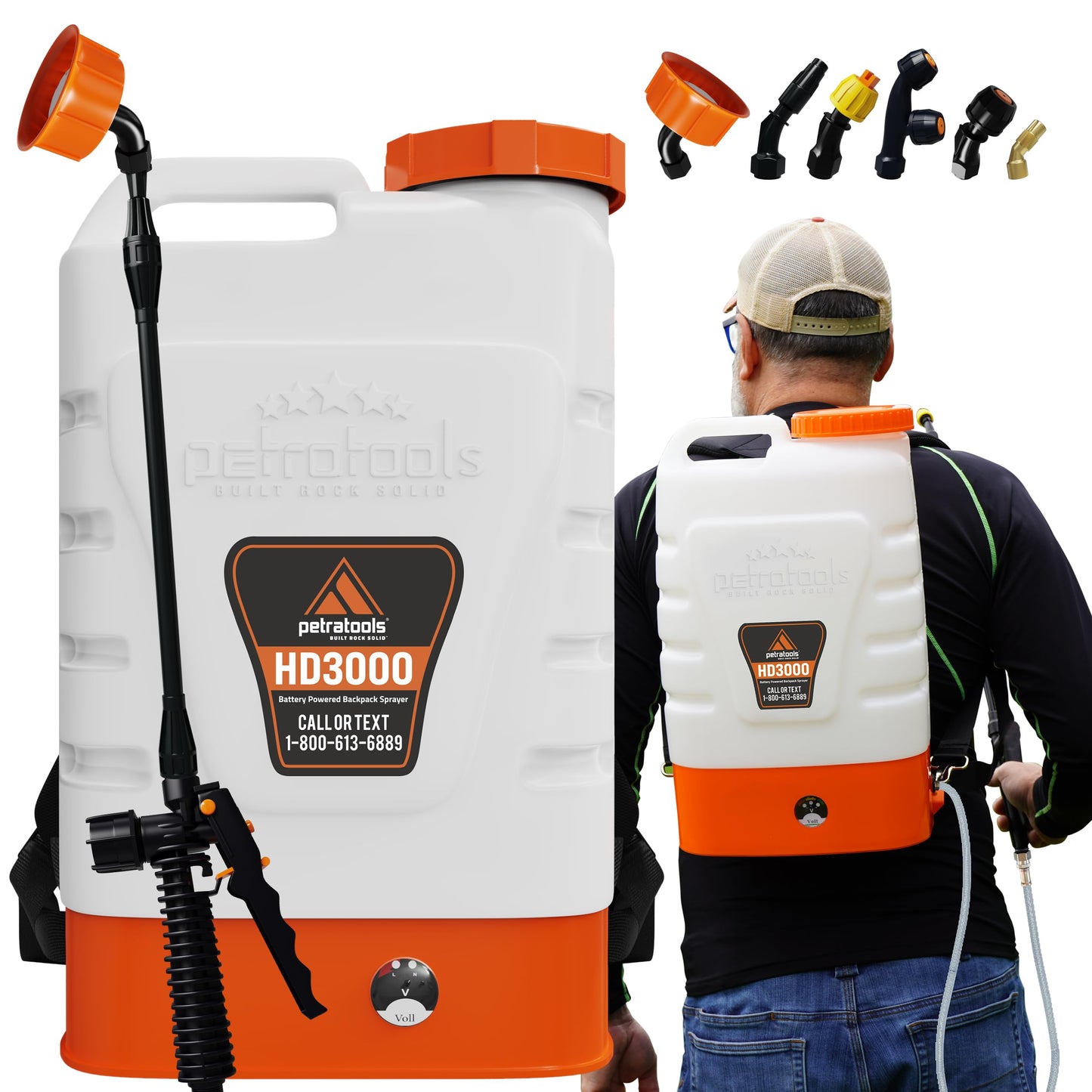 PetraTools 3 Gallon Battery Powered Backpack Sprayer in Lawn and Garden - HD3000 - Long Battery Life & Padded Straps for Comfort - Electric Sprayer w/ 6 Spray Nozzles & 80PSI (3 Gallon)