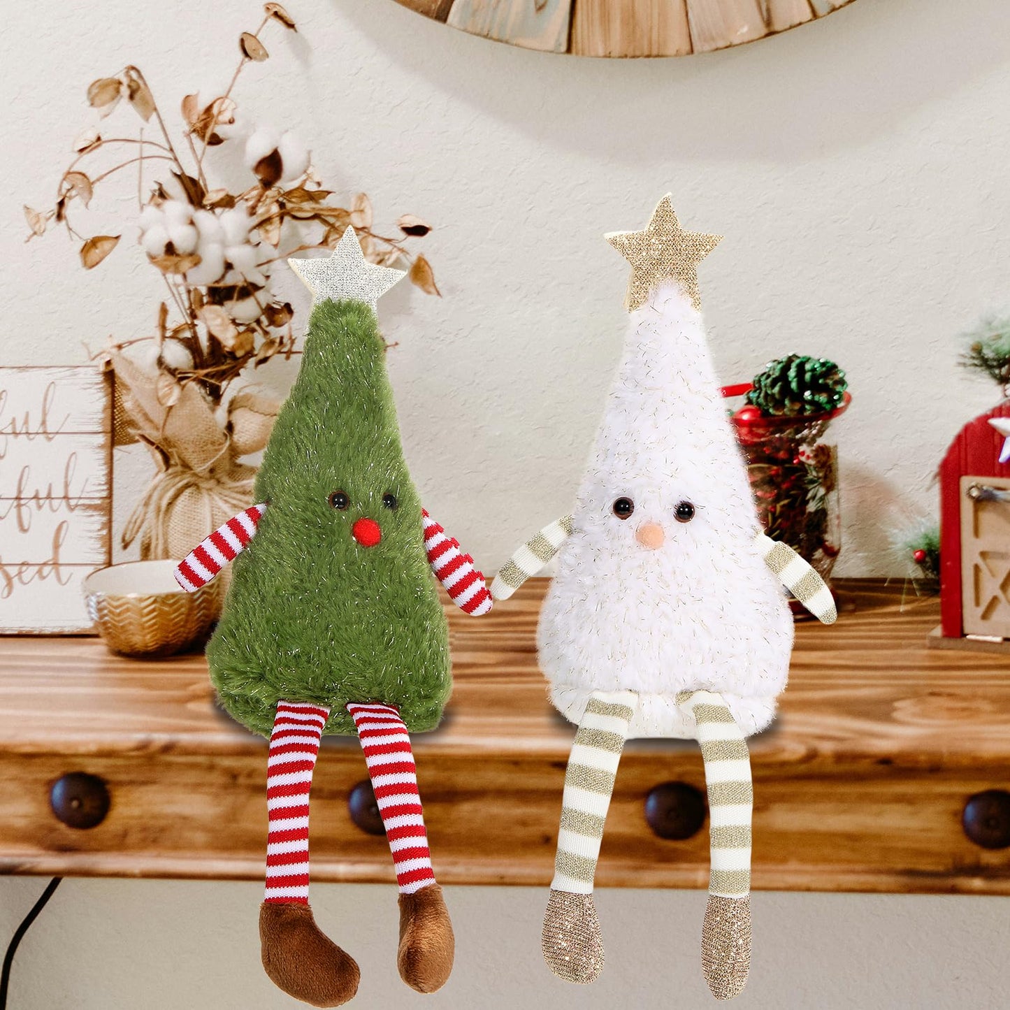 YUOHEO 2pcs Christmas Table Decorations Long Legs Doll Christmas Ornaments Cute Plush Shelf Sitters Xmas Figurines for Mantel Desk Fireplace Home Decor Holiday New Year 11.8 Inch Tall
