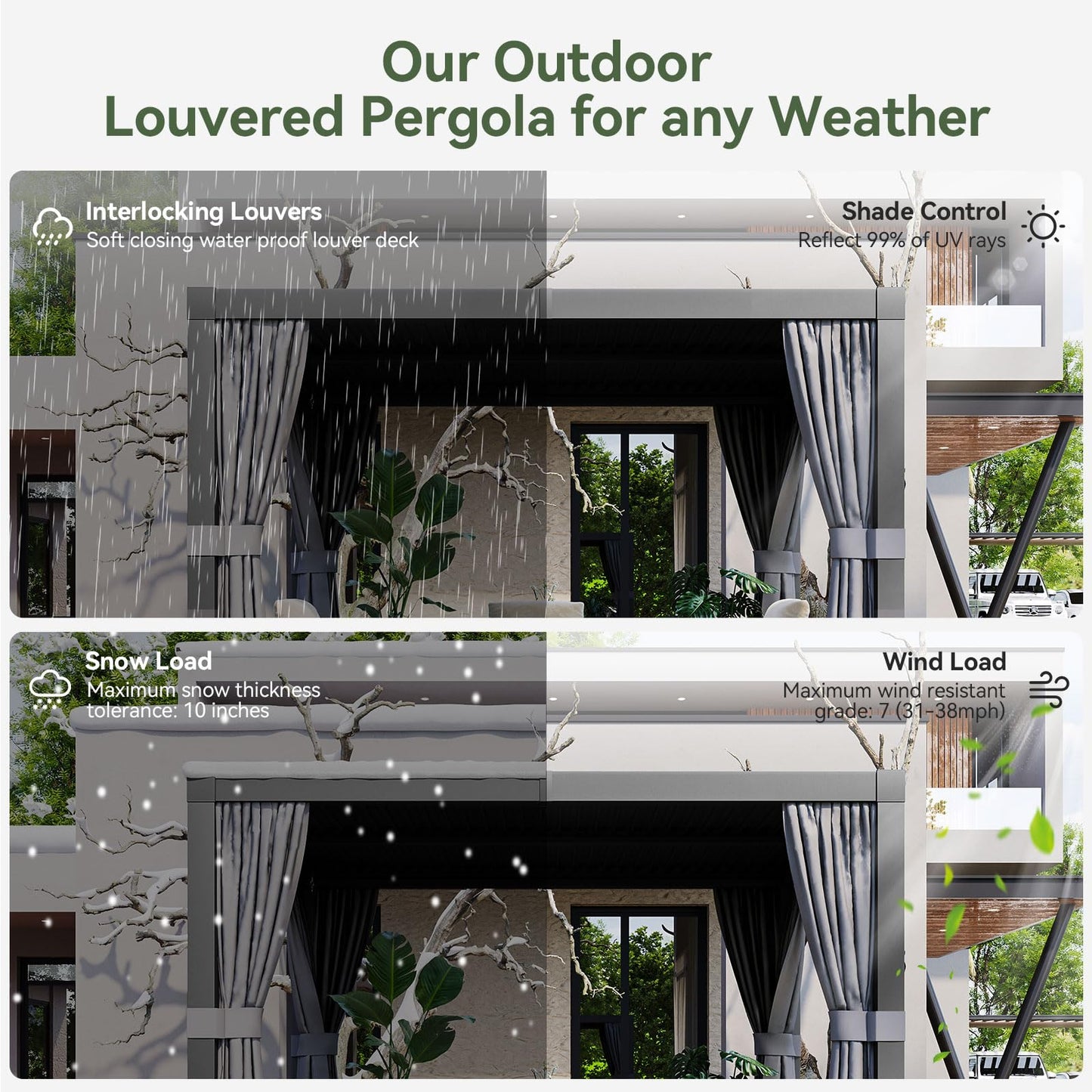 Aoxun Louvered Pergola 10' x 12' Outdoor Aluminum Pergola with Adjustable Top for Decks, Gardens and Backyards, Gray