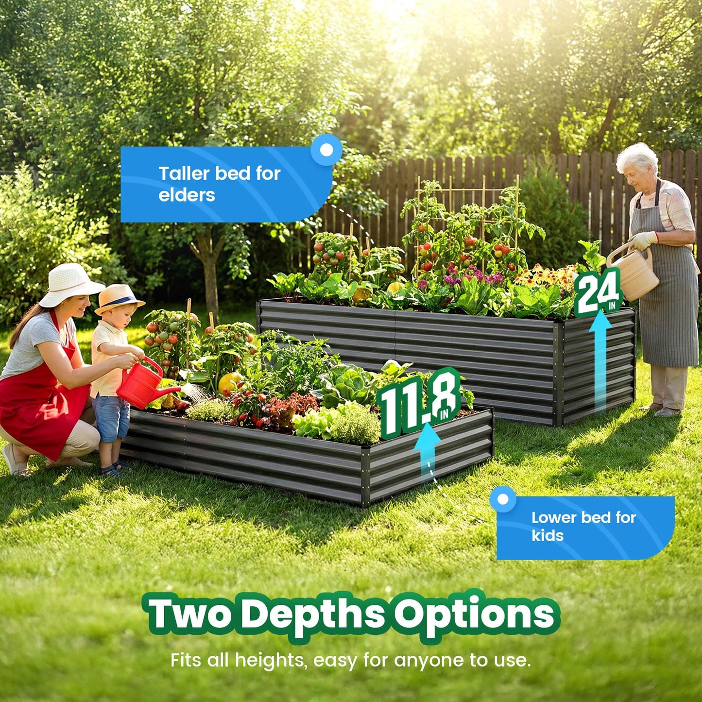 Quictent Raised Garden Bed Galvanized Raised Beds for Gardening Vegetables with Cover 8x4x2 ft Metal Planter Box Outdoor Use, Green