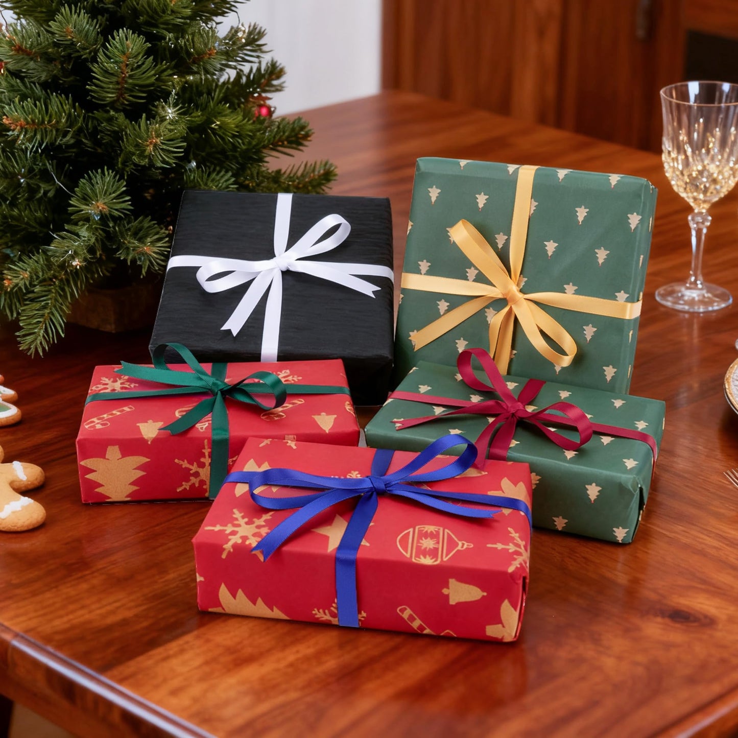 Keypan Christmas Satin Ribbon Set 3/8" x 50 Yards Double-Faced Assorted Ribbons for Gift Wrapping, Tree Ornaments, DIY Crafts, Hair Bows & Holiday Décor