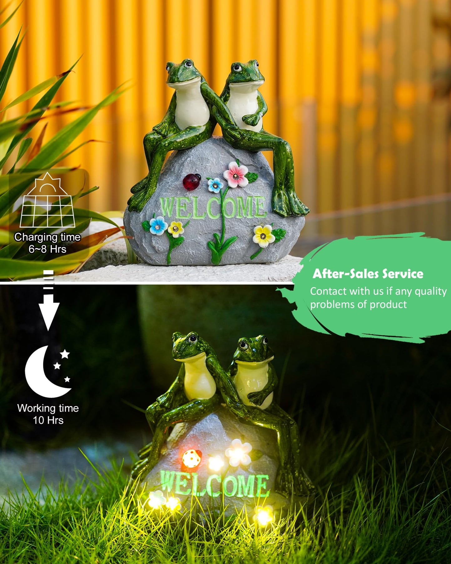 Nacome Solar Garden Outdoor Statues Frog with Succulent and 7 LED Lights - Lawn Decor for Patio, Balcony, Yard Ornament for Mom Grandma Women