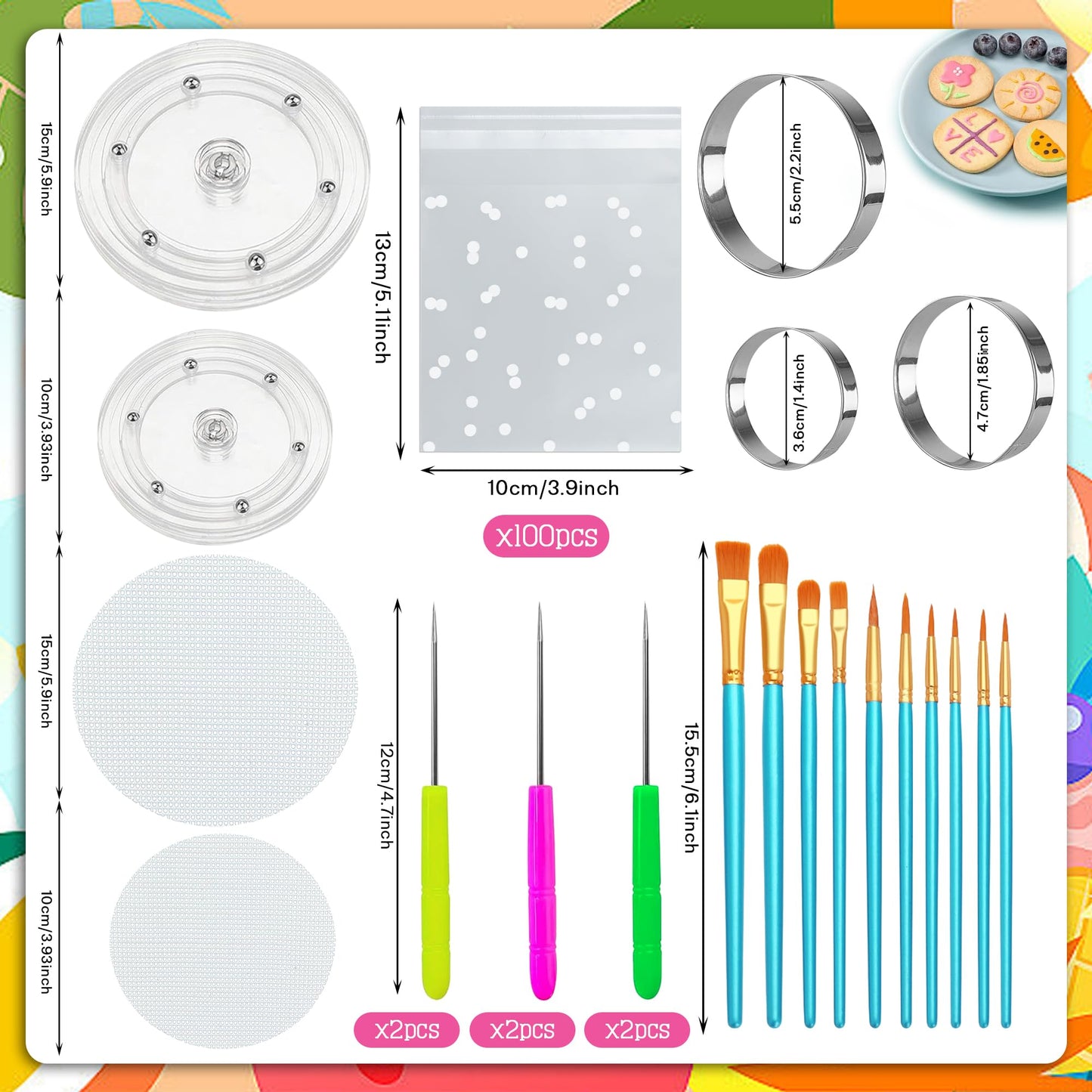 123 PCS Cookie Decorating Kit Supplies Including Acrylic Turntable Decoration Brushes Scribe Needle Bags for Cookie Cupcake Cake Decoration