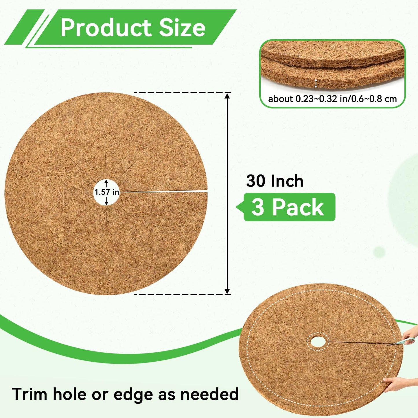ZeeDix 3 Pack Coconut Fiber Mulch Ring, 30 Inch Coco Coir Tree Ring Mulch Mat, 100% Natural Tree Protector Mat Plant Cover Ring Coconut Coir Discs Tree Mats Mulch Rings for Indoor Outdoor Trees Plants
