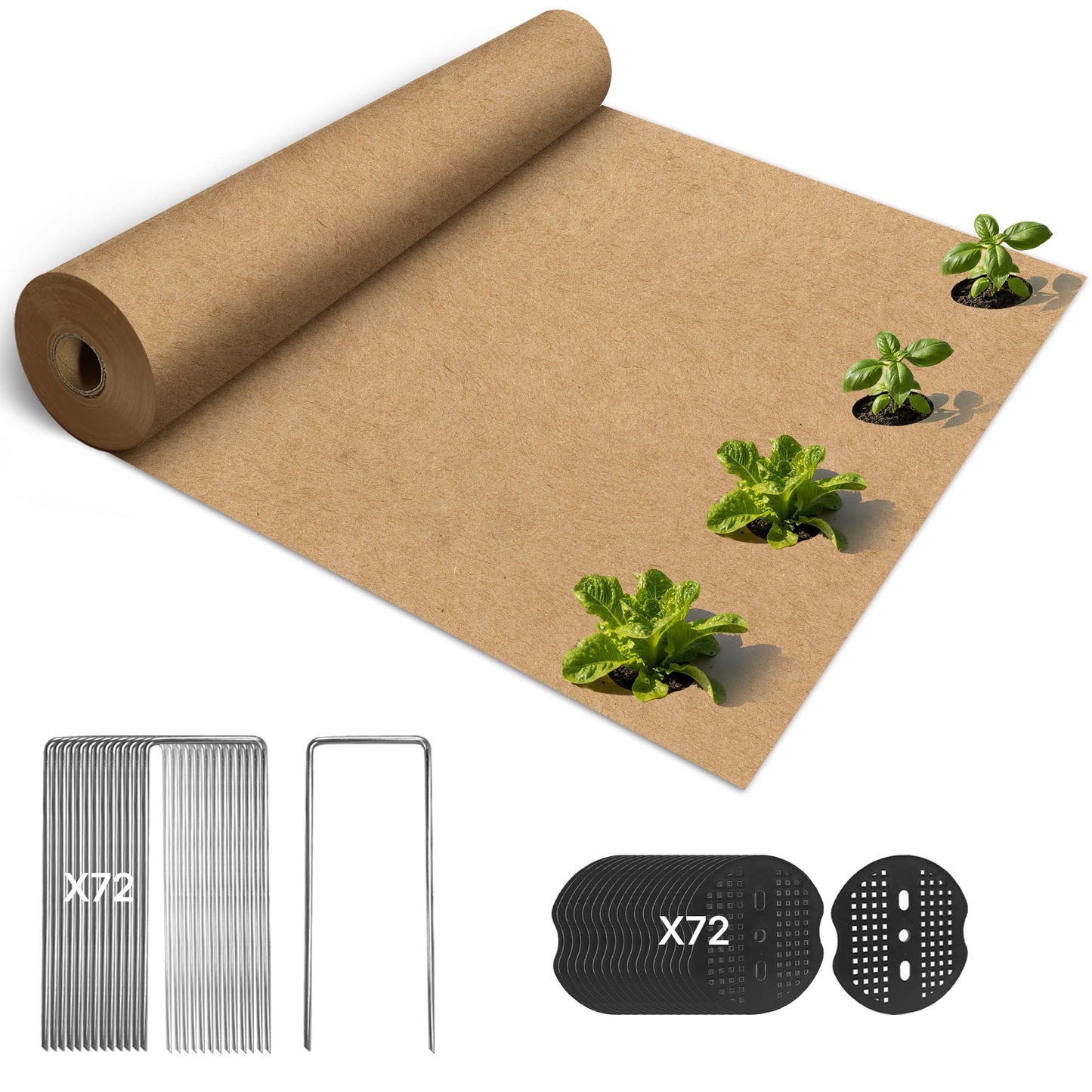 120 x 4 Ft Biodegradable Paper Weed Barrier, Garden Paper Weed Barrier with U-Shaped Ground Nails, Biodegradable Landscape Fabric, Weedguard Plus Paper Mulch for Weed Control & Holds Soil Moisture