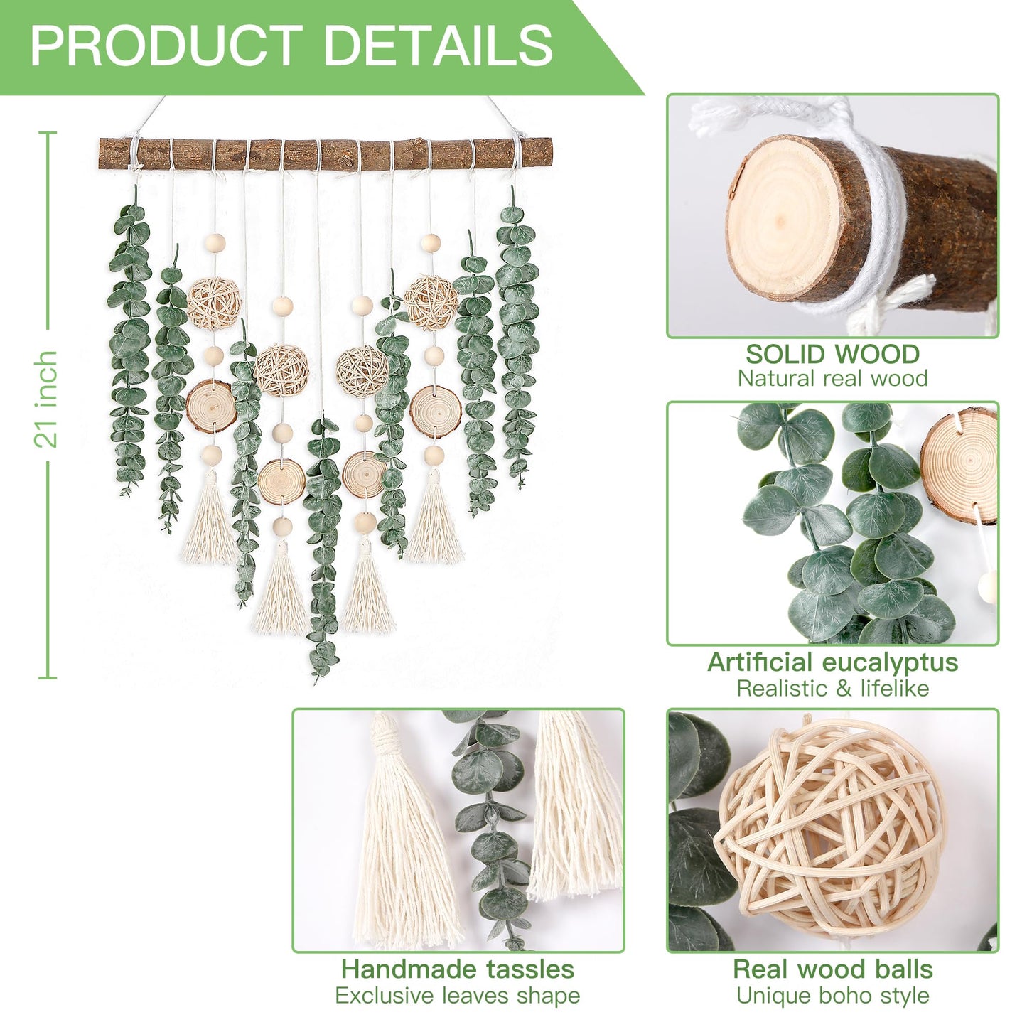 Sggvecsy 21’’ Eucalyptus Wall Hanging Decor Artificial Eucalyptus Plant Fake Greenery Leaves Boho Wall Decor with Wooden Stick for Bathroom Bedroom Kitchen Rustic Farmhouse Home Living Room Decoration