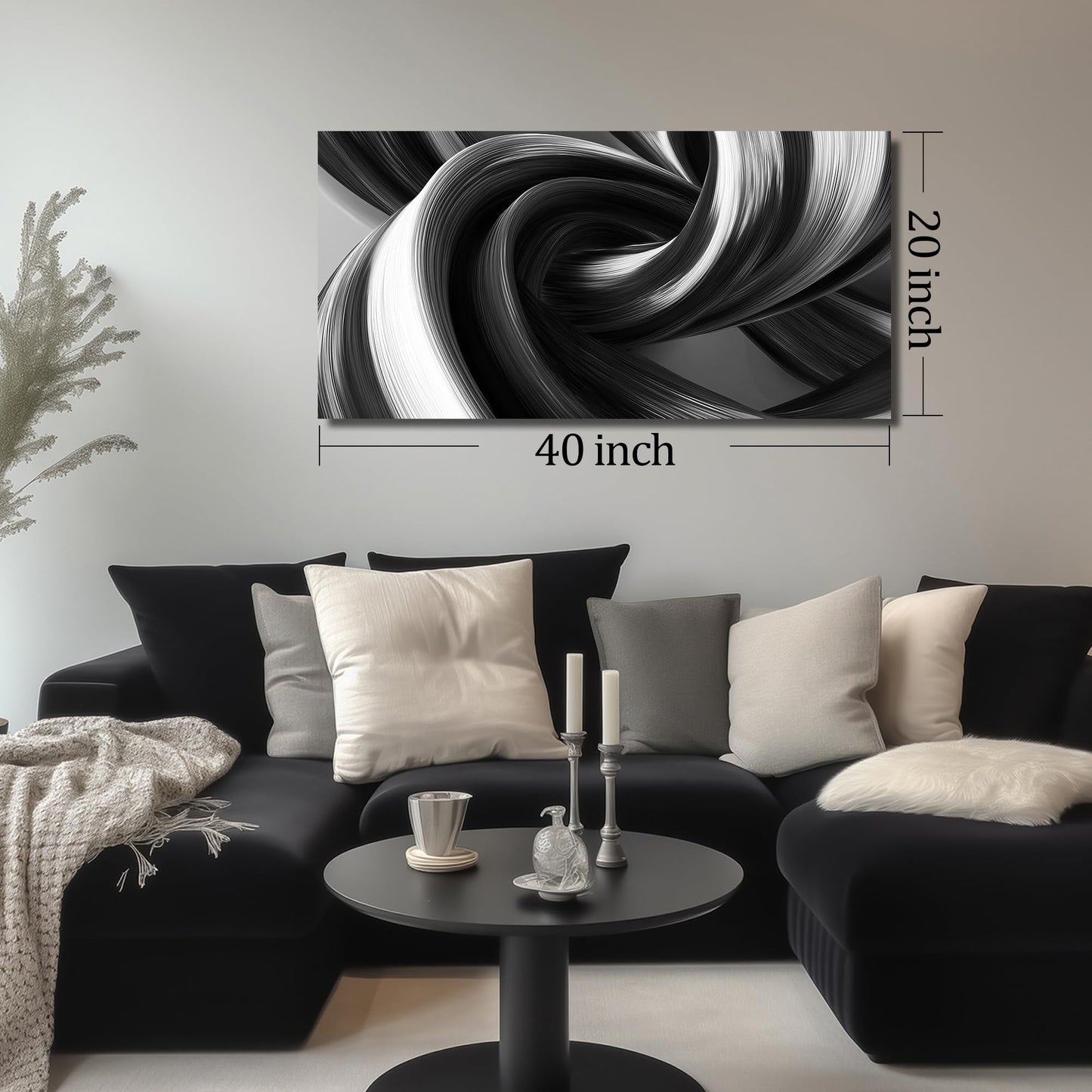 CIRABKY Abstract Canvas Wall Art for Living Room Black and White Wall Decor for Bedroom Minimalist Wall Art for Office 20 x 40 Inch