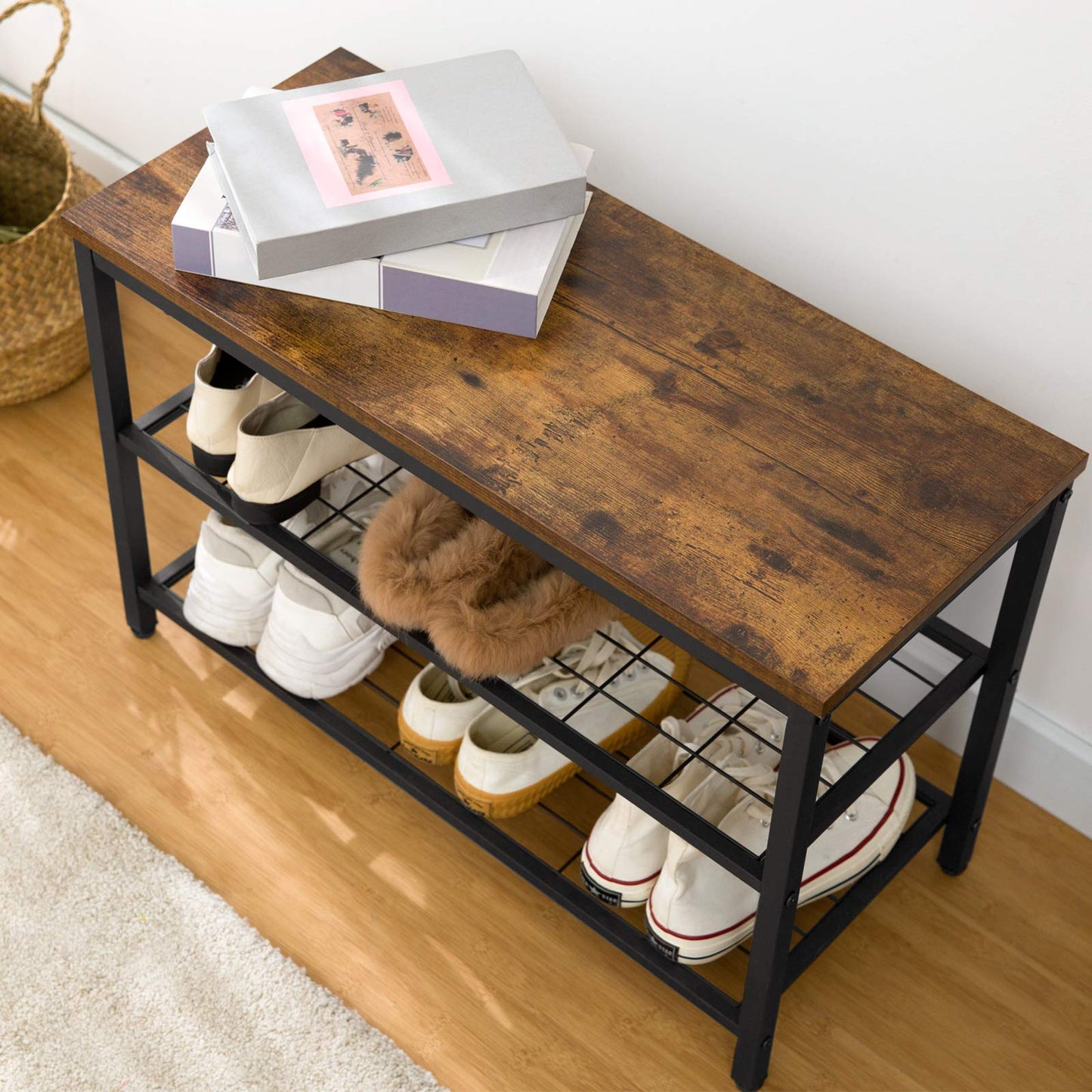 HOOBRO Hall Tree with Bench, Coat Rack Shoe Bench Set, Entryway Shoe Rack with Coat Hooks, Hall Tree Coat Rack, Mud Room, Industrial, for Foyer, Front Door, Rustic Brown BF07MT01