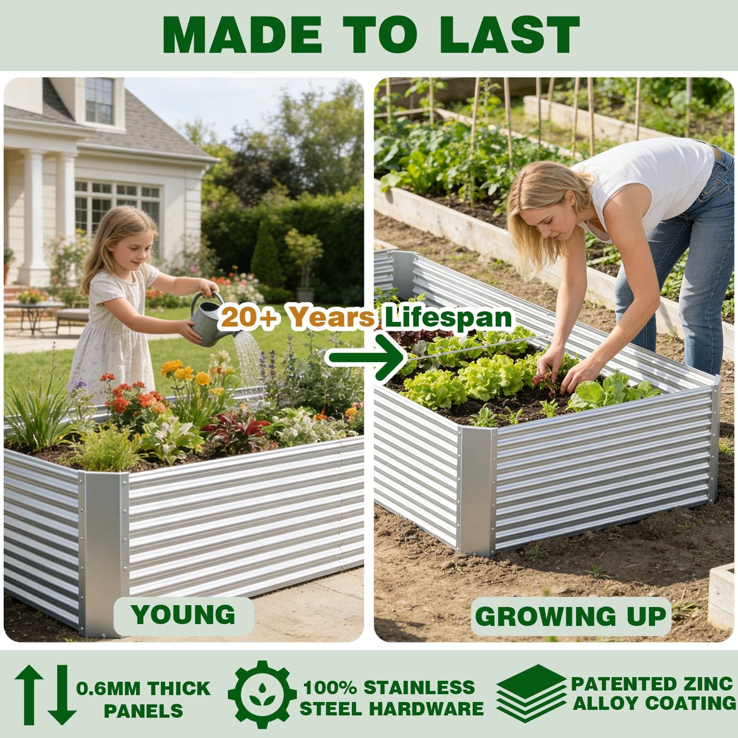 Annzoe 3 Pcs 8 x 4 FT Galvanized Steel Raised Garden Bed – Outdoor Planter Box for Root Vegetables, Herbs & Flowers, Large Metal Garden Beds for Backyards, Terraces and Balconies