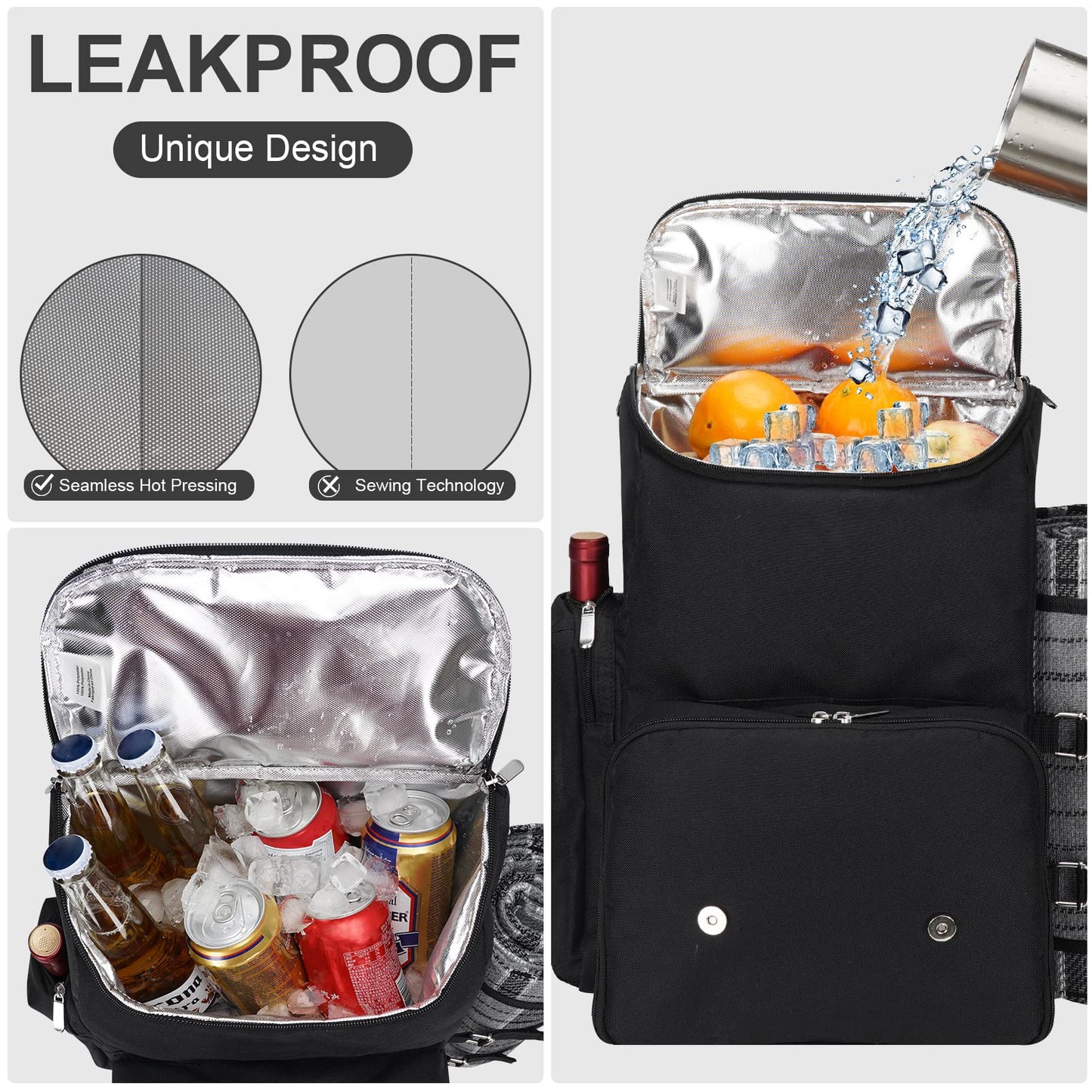 Picnic Backpack for 4 Person with Large Insulated Cooler Bag, Picnic Basket Set with Wine Pouch, Waterproof Picnic Blanket & Cutlery Set. Perfect for Beach, Camping, Party,Wedding Gift for Couple.
