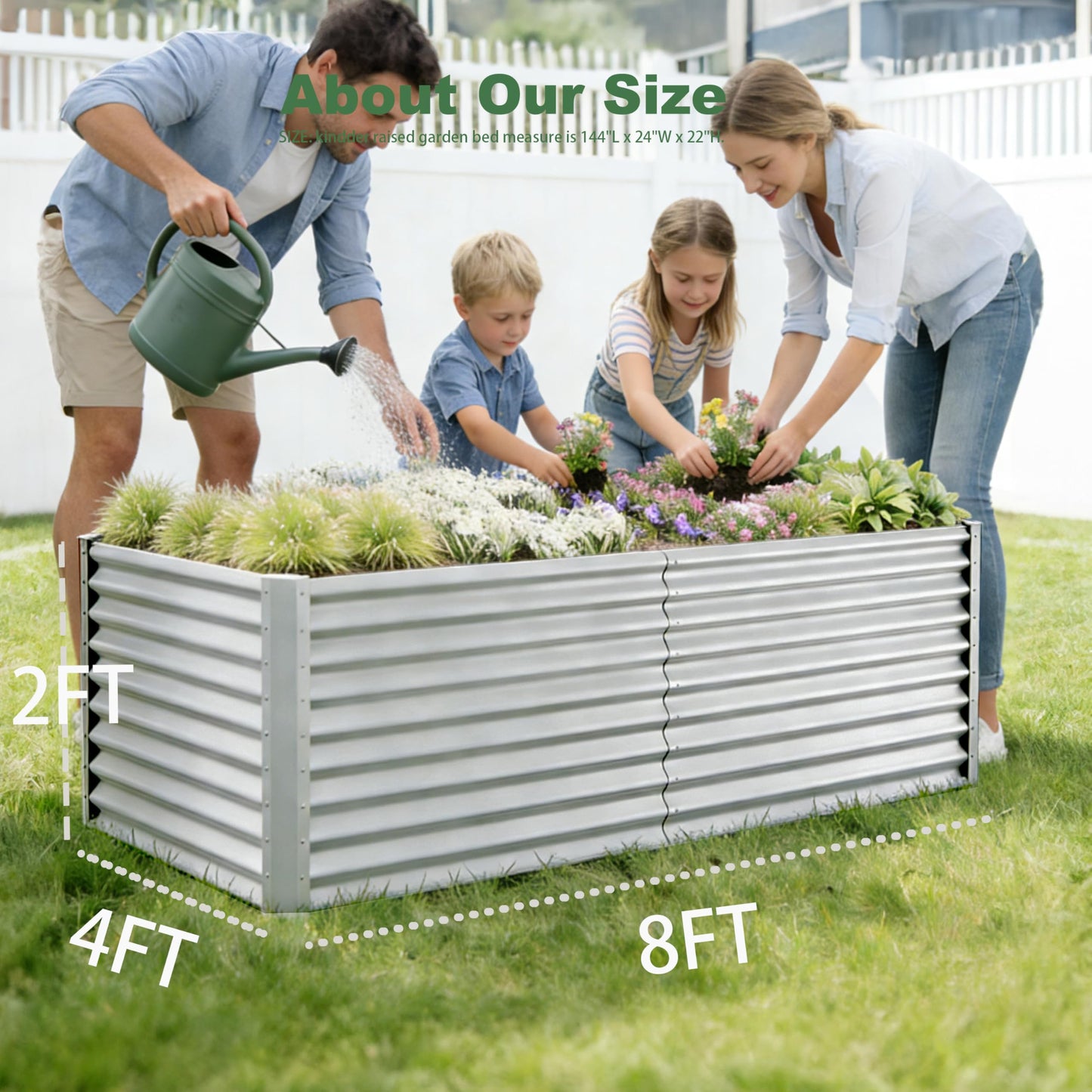 Kinddeer 8x4x2ft Metal Raised Garden Bed Kit, Large Raised Beds Outdoor, Rectangle Raised Flower Bed for Gardening,Galvanized Planter Box for Vegetables, Fruits, Flowers, Silver