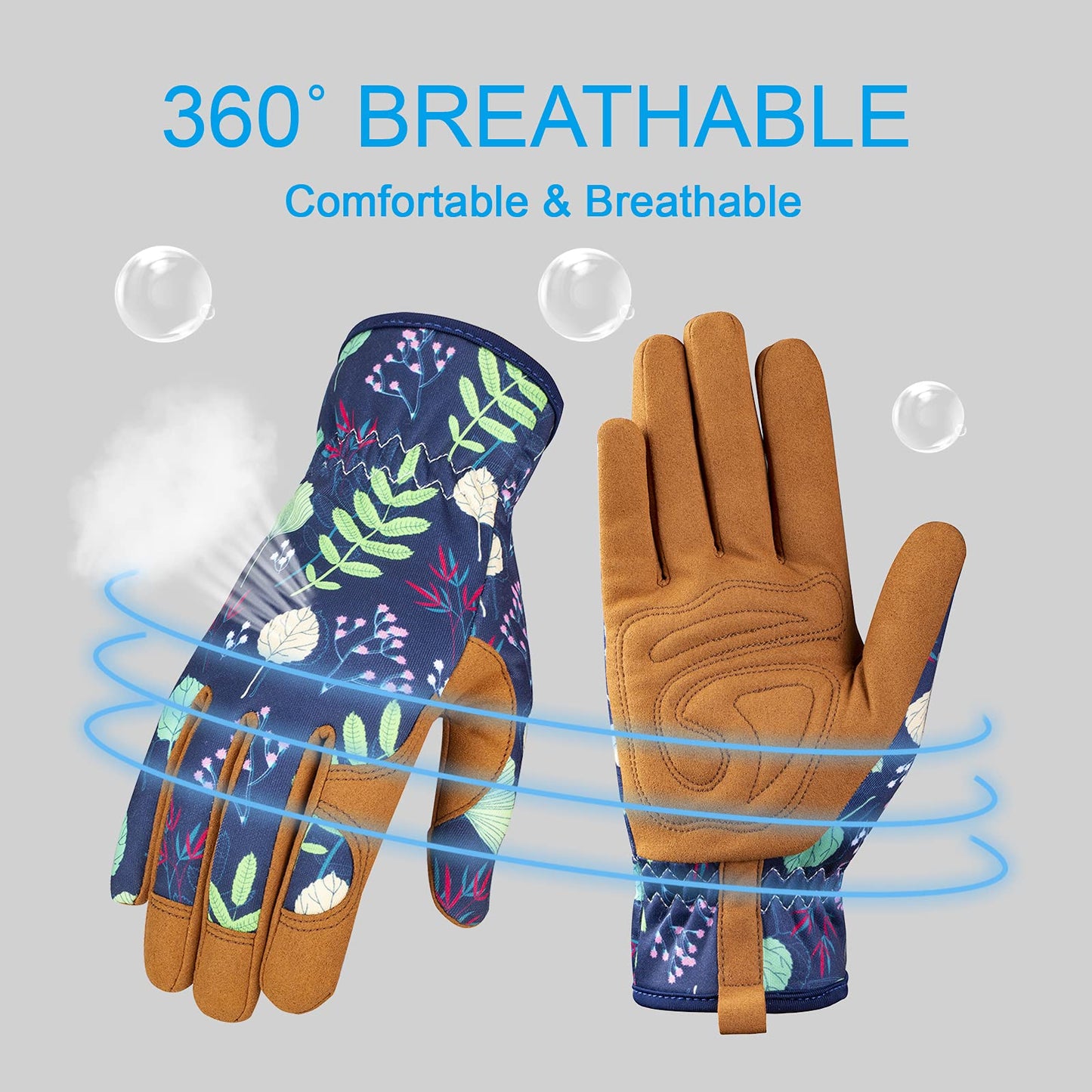 Bamllum Leather Gardening Gloves for Women - Working Gloves for Weeding, Digging, Planting, Raking and Pruning (B-Blue) Medium