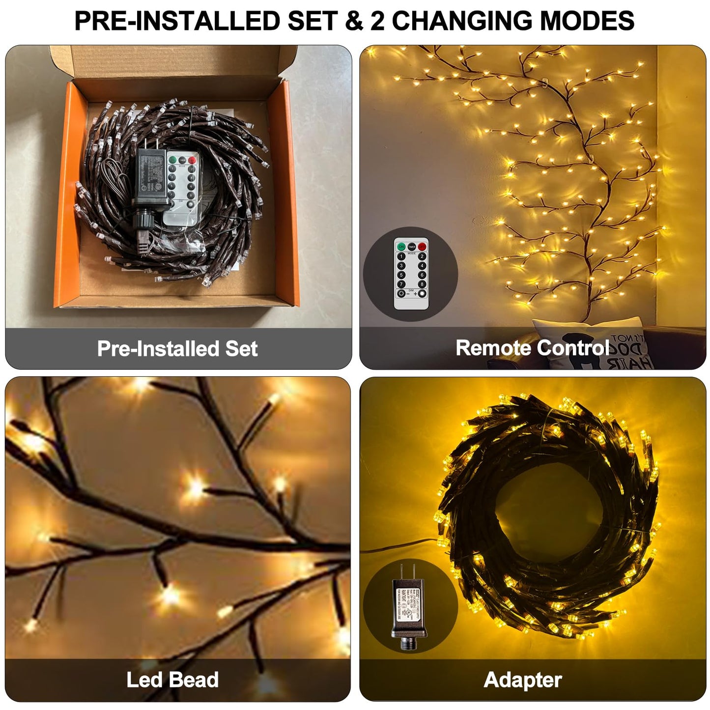 Vines for Home Decor with Remote, 7.5Ft Christmas Swags Decorations Indoor Artificial Plants Tree Branches 144 LEDs Lighted Willow Vine Lights for Walls Bedroom Living Room Decor Aesthetic (1PCS)