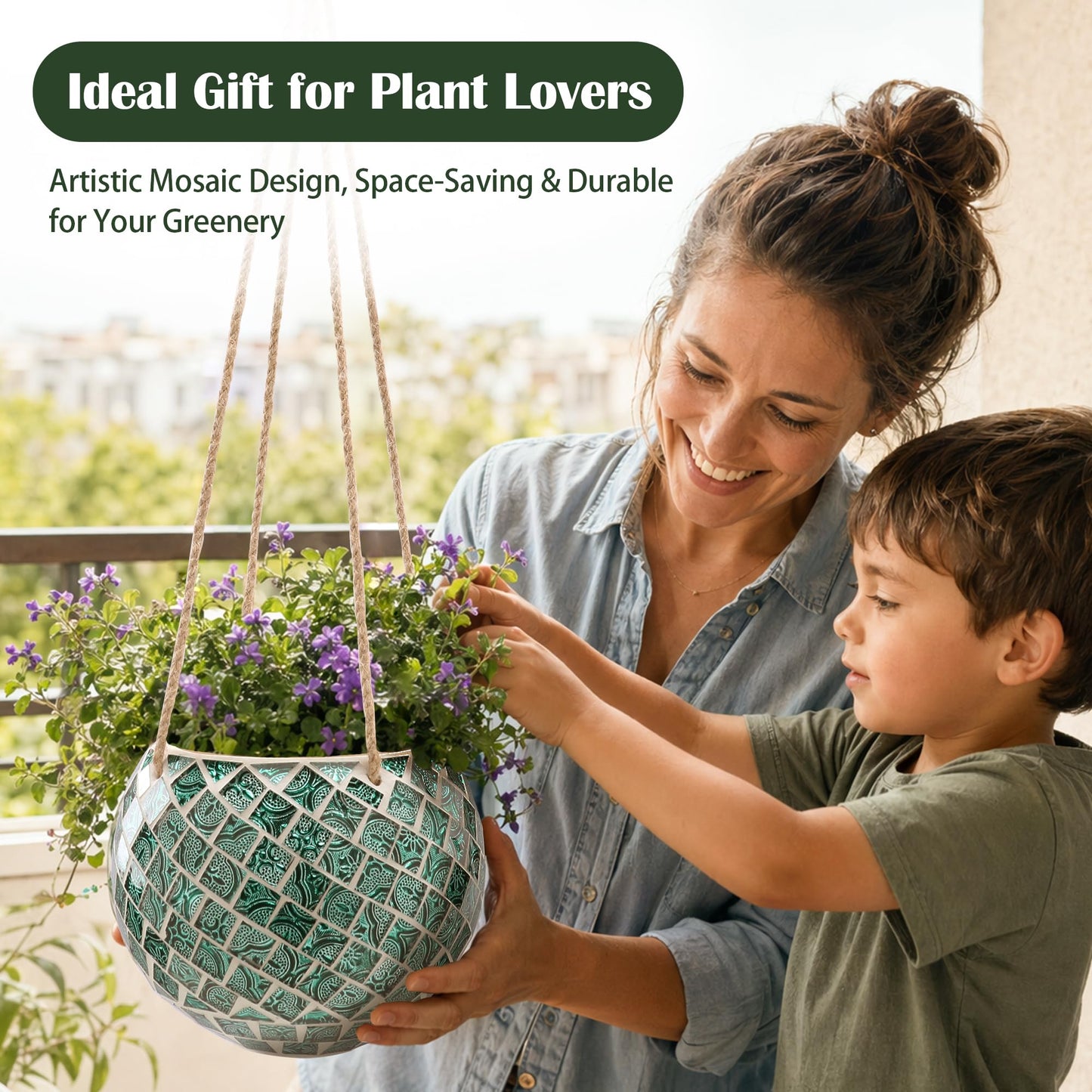 Chonsun Ceramic Hanging Planter Mosaic Hanging Flower Pot Small Plant Pot for Indoor Plant Disco Ball Planter with Drainage