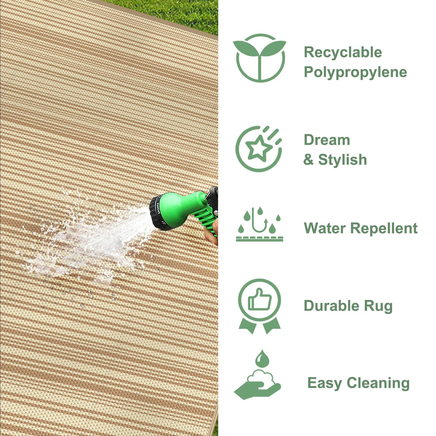 GENIMO Outdoor Rug 9x12 ft Waterproof, Reversible Plastic Straw Patio Rug for RV Camping Mat, Deck, Backyard Balcony Mat - Lightweight & Easy to Clean, CoffeeBeige