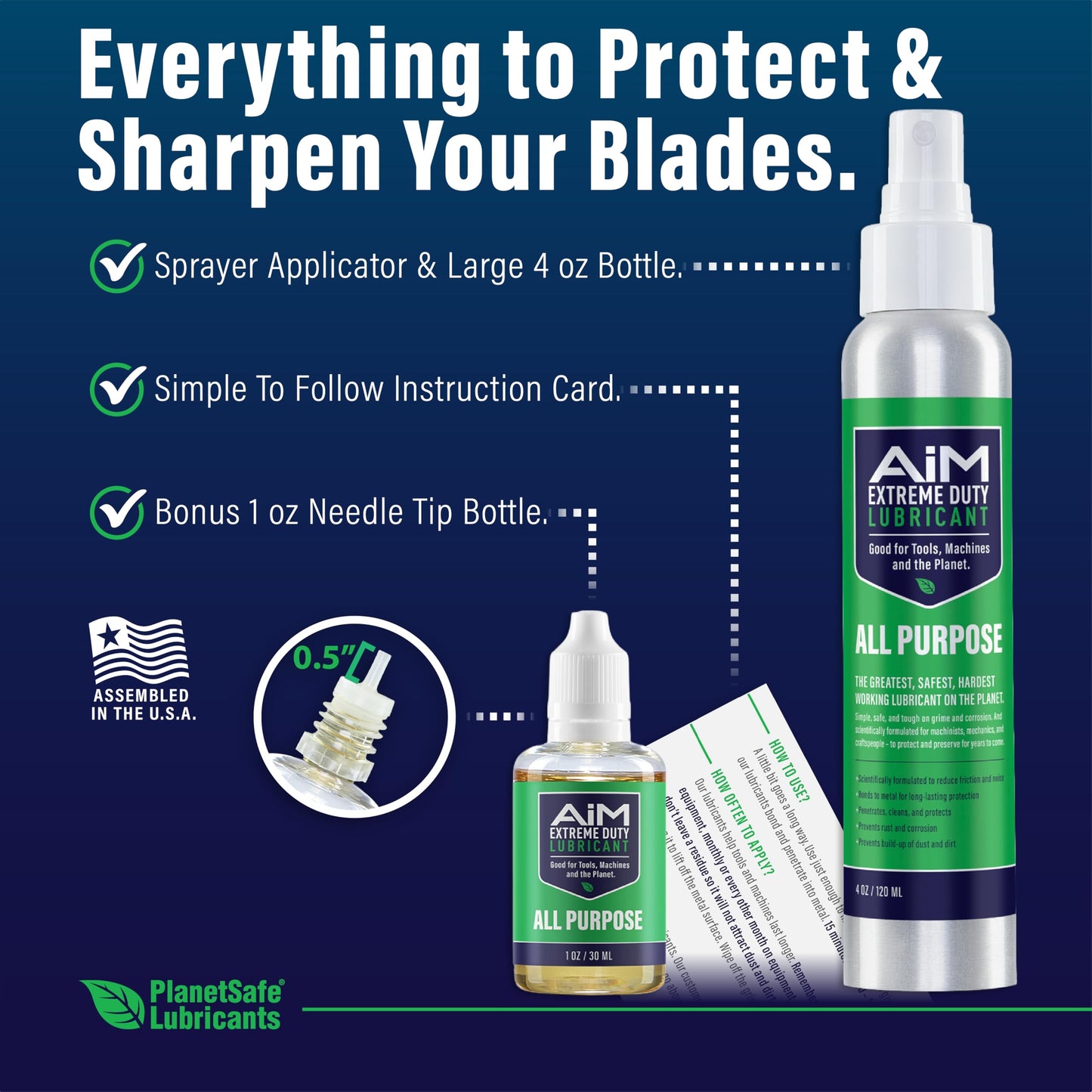 PlanetSafe Lubricants Hedge Trimmer Oil for Blades - 1 oz + 4 oz - Spray & Cleaner for Tools - Lubricating Oil for Mini Chainsaw - Resin Solvent for Hedge Trimmer - Made in the USA