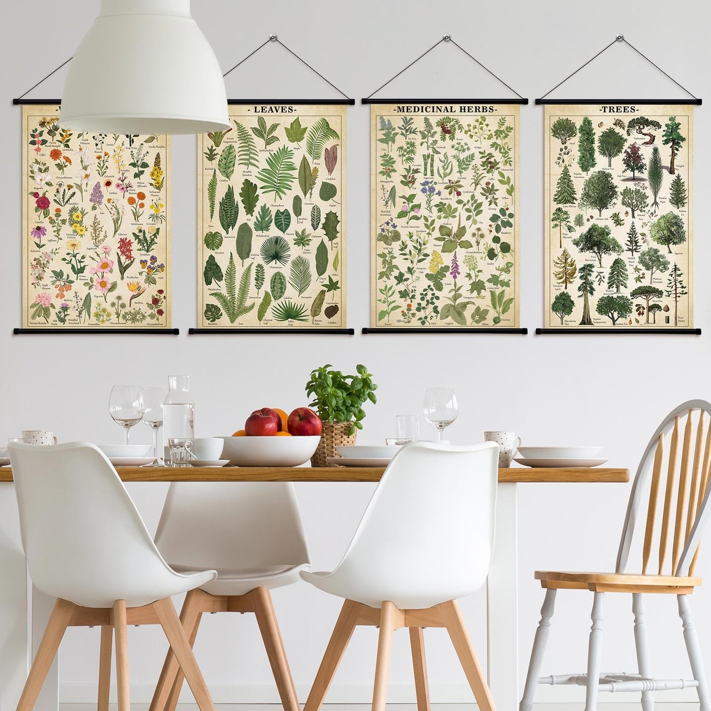 Lewtemi 4 Pcs Vintage Poster Nature Botanical Wall Art Wildflowers Leaves Medicinal Herbs Trees Wall Hanging Poster Prints Plants Chart Poster for Classroom, 15.35 x 23.62 Inch(Retro, Green Plants)