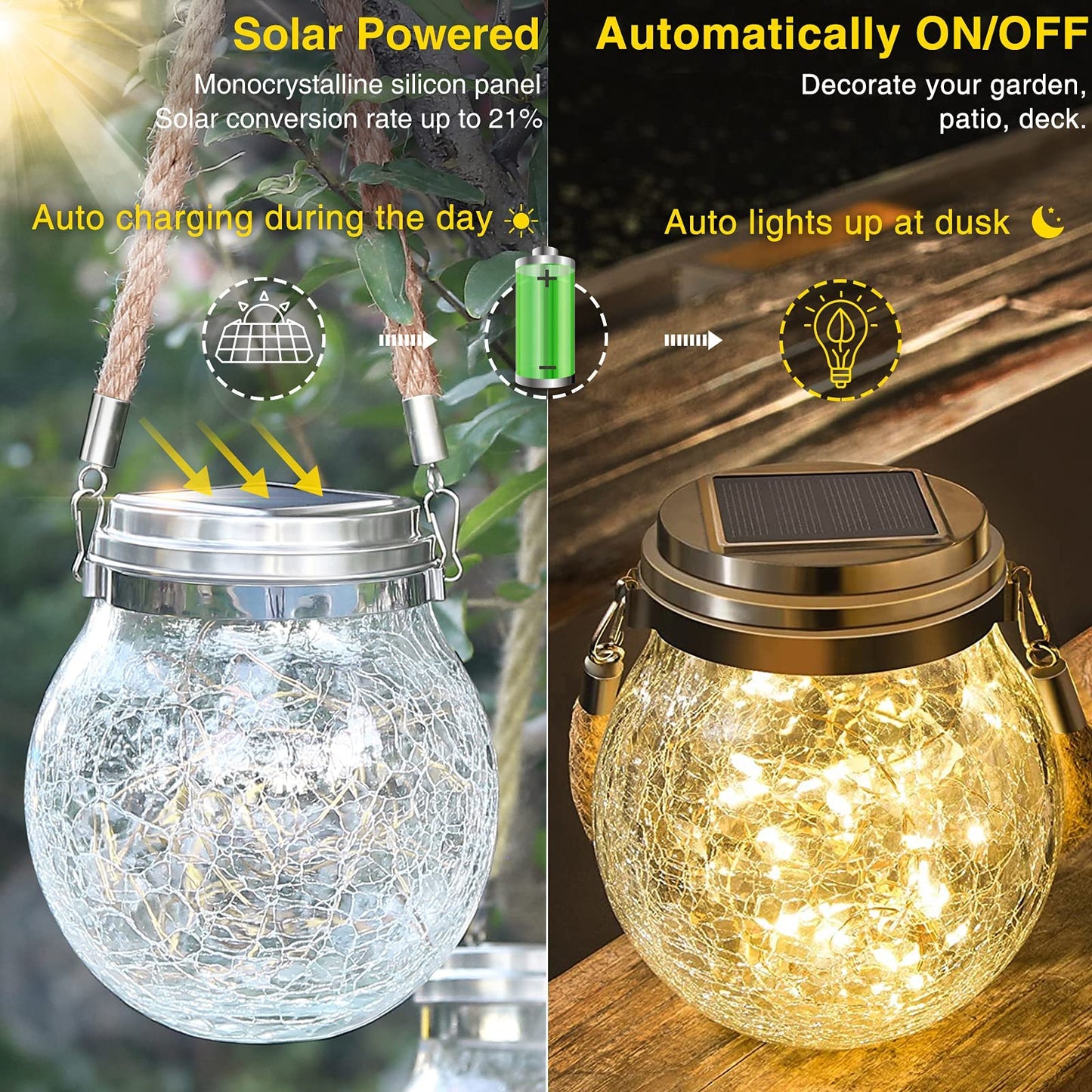 ROSHWEY Solar Lantern Gifts for Women, 2 Pack Hanging Garden Decor Lights Outdoor Waterproof with 30 LED for Halloween Christmas Easter Gift, L Size