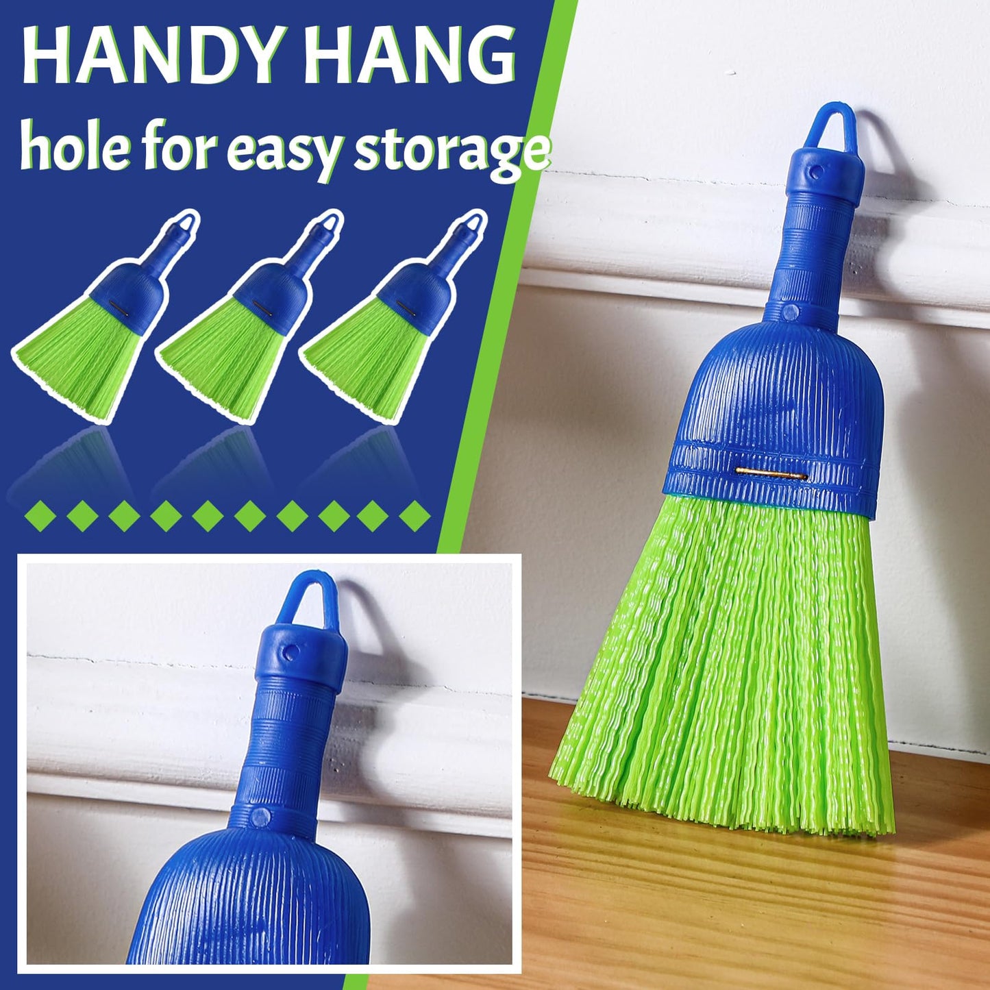 Domensi 4 Pcs Whisk Broom Poly Fiber Handheld Brush Hand Brush Outdoor Car Broom with Hang Hole for Cleaning Inddoor Porches Floors Decks Driveways Dirt Dust