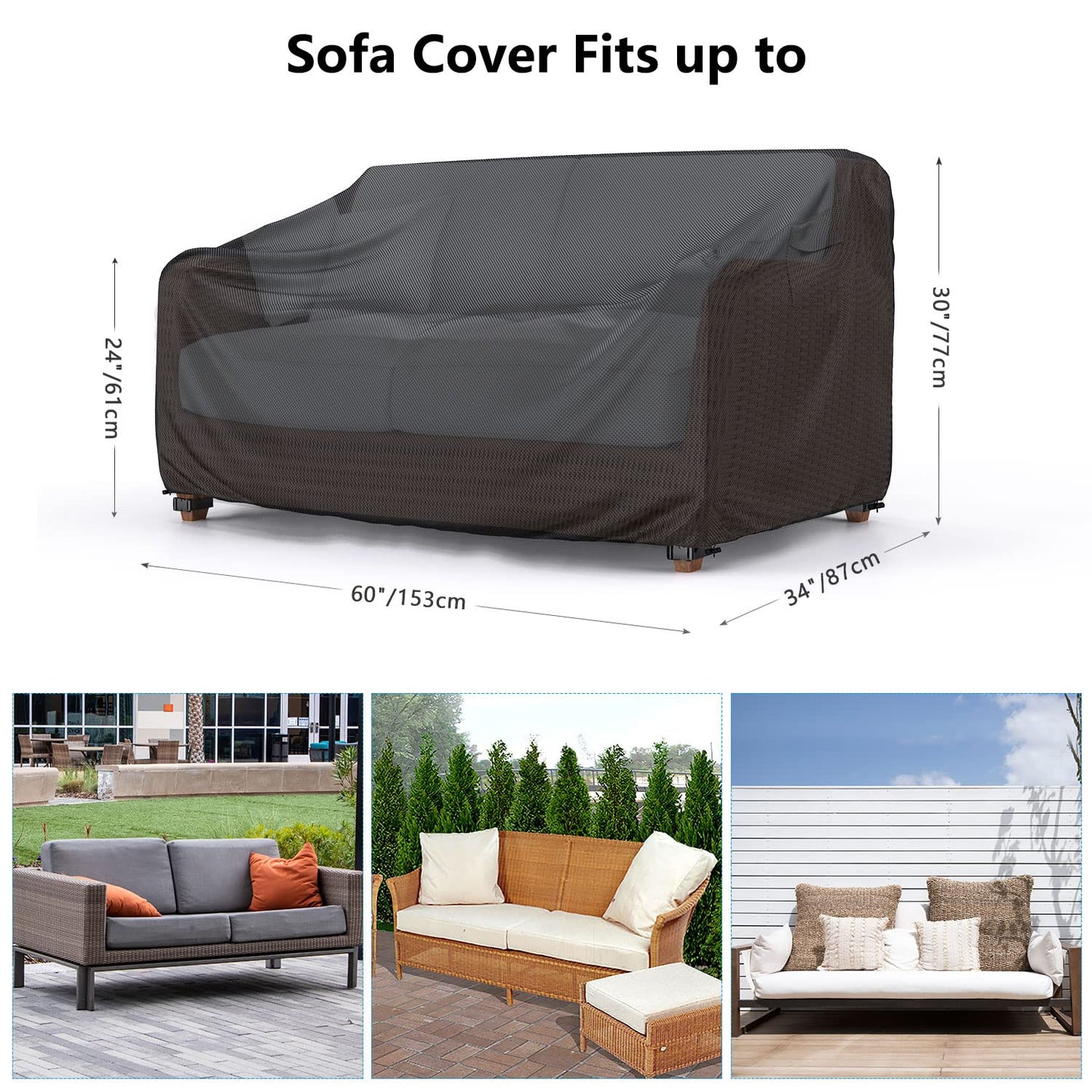 Heavy Duty Patio Sofa Cover Waterproof, Mrrihand 2-Seater Outdoor Sofa Loveseat Cover, Outdoor Patio Furniture Cover with Air Vent and Handles, 60" W×34" D×30" H, Black