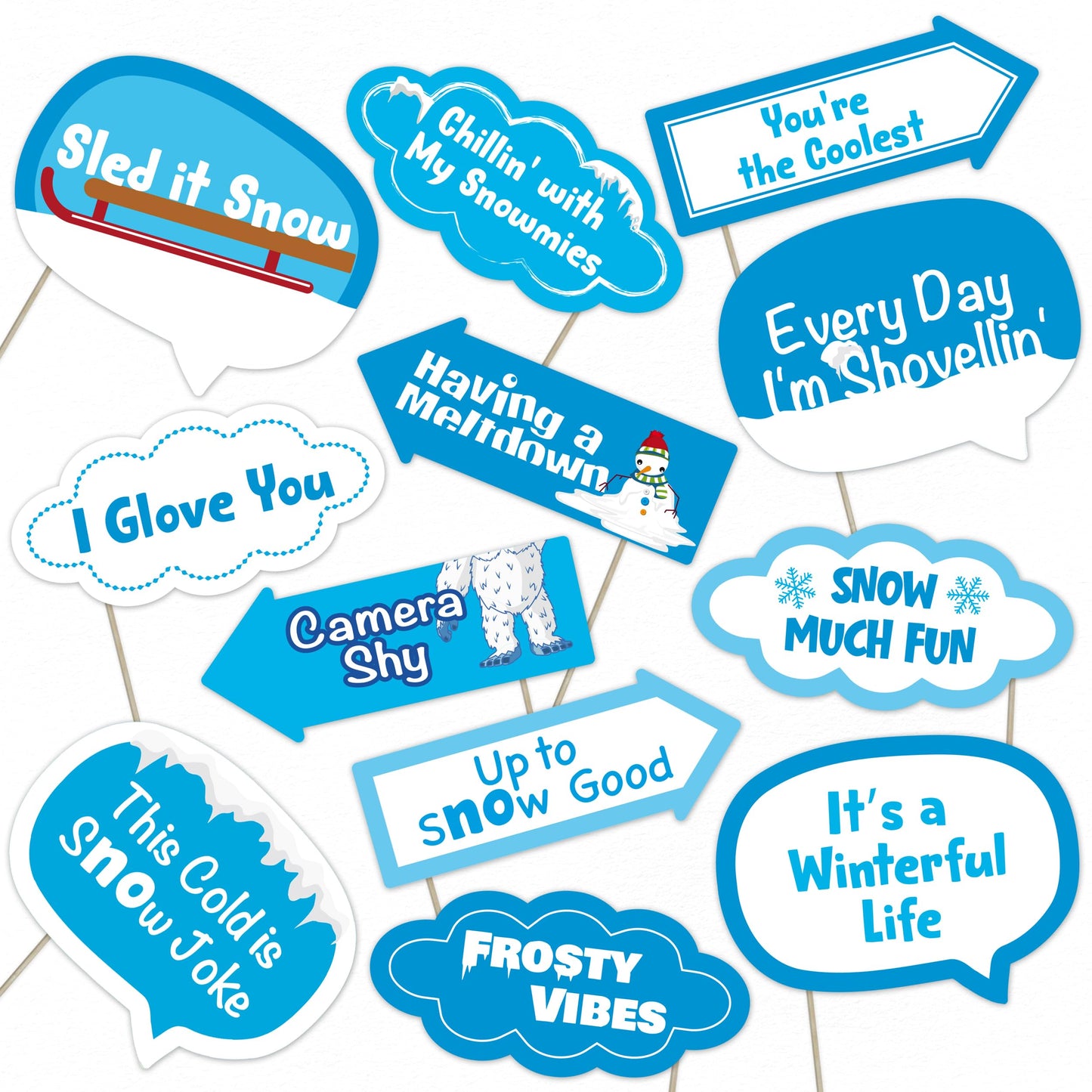 Winter Party Photo Booth Props Set – Fun Snow-Themed Decorations for Holiday Events, Birthdays, and Winter Celebrations (12)