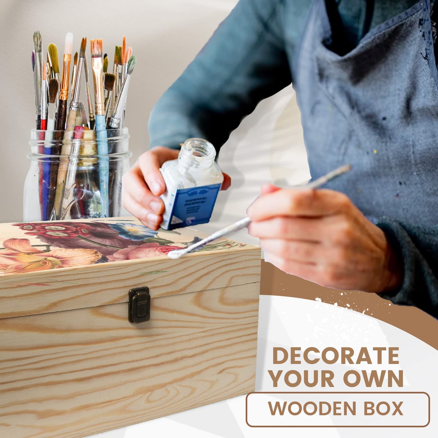 VIKOS Products 13.8x9.9x6.7-Inch/ 3.33-Gal. X-Large Unfinished Wooden Box for DIY Crafts & Storage with Hinges & Retro Front Clasps - Natural Pine - Smooth Paintable Surface