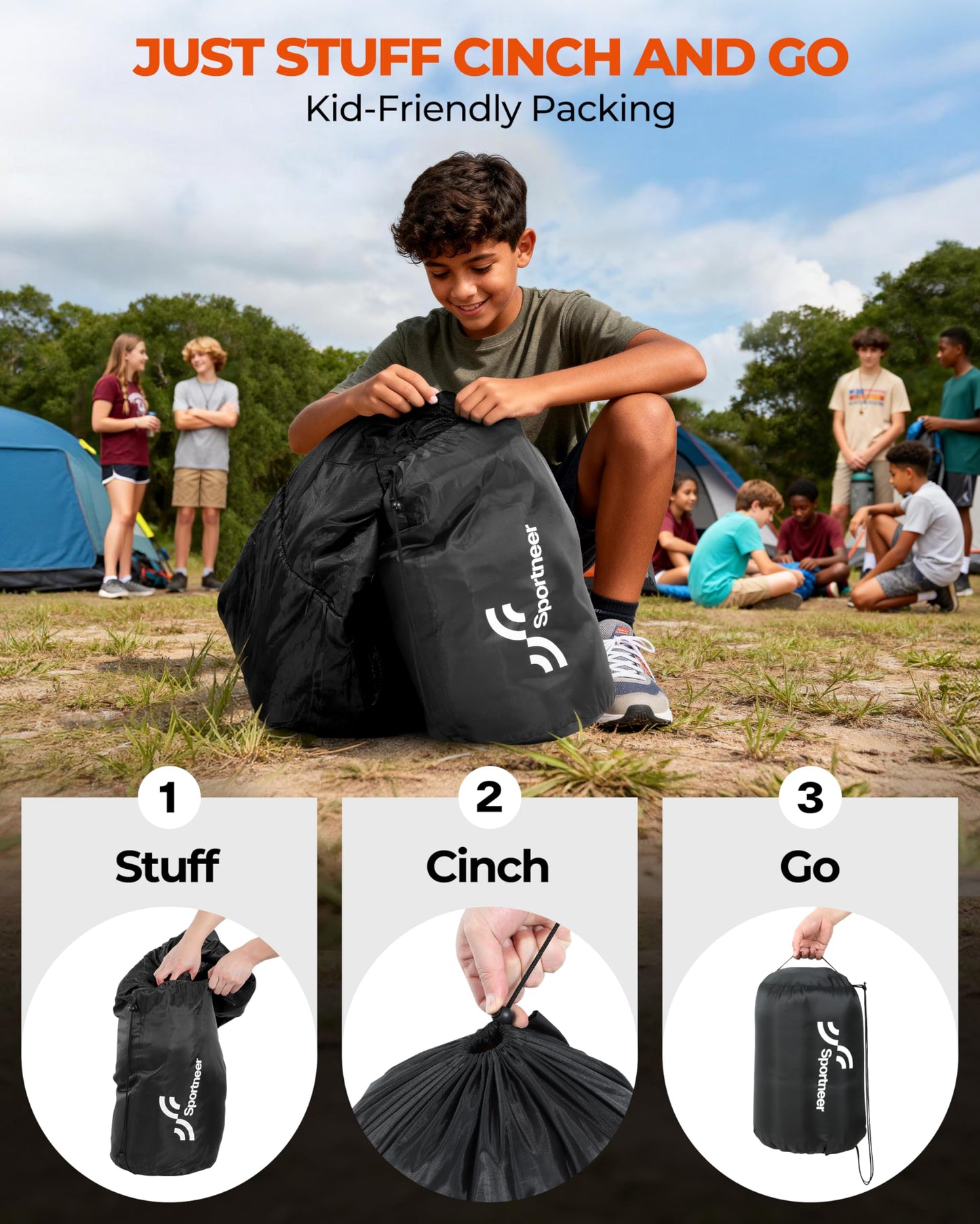 Sportneer Sleeping Bag for Adults & Kids, Cold Weather & Warm Waterproof Camping Sleeping Bag, Compact Portable for Camping Hiking & Travel