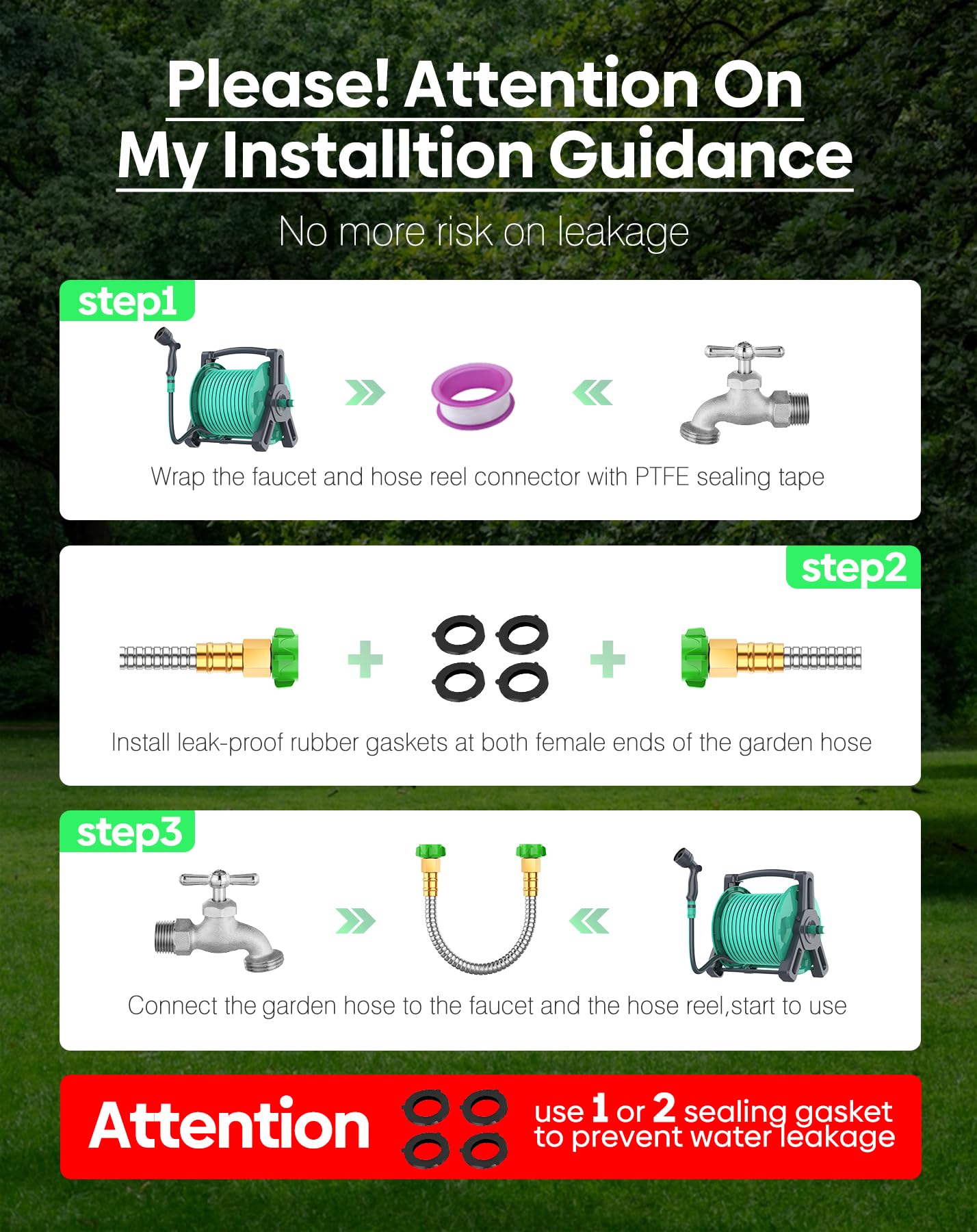 Short Metal Garden Hose 5 ft with Female to Female Connector， Stainless Steel Small Leader Hose for Hose Reel, Long, Flexible, Lightweight & Heavy Duty Water Pipe, Outdoor Water Hose Extension Adapter