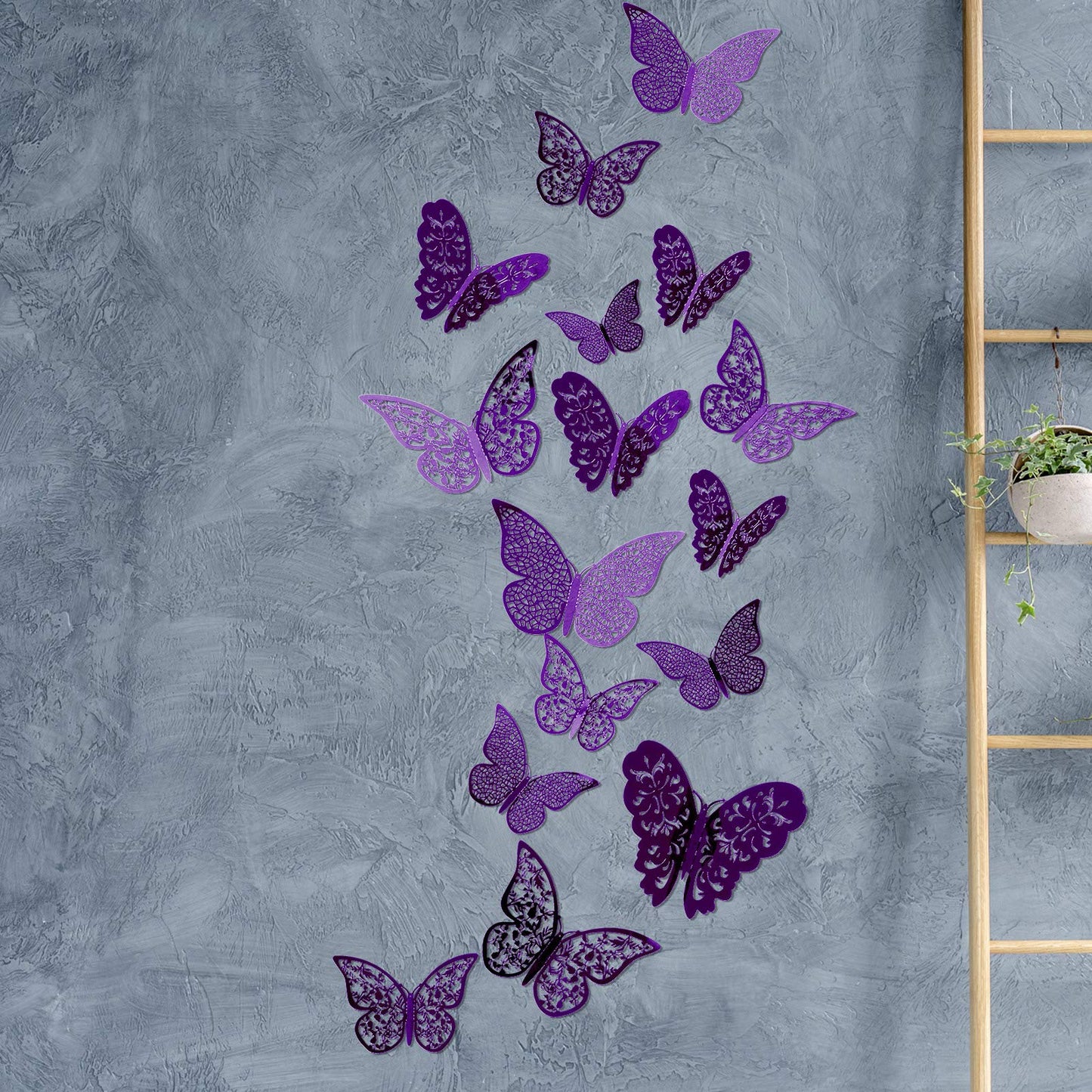 Bememo 72 Pieces 3D Butterfly Wall Decals Sticker Decal Wall Decor Art Decorative Sticker 3 Sizes for Room Offices Bedroom Bathroom Living Room Decor(Purple)