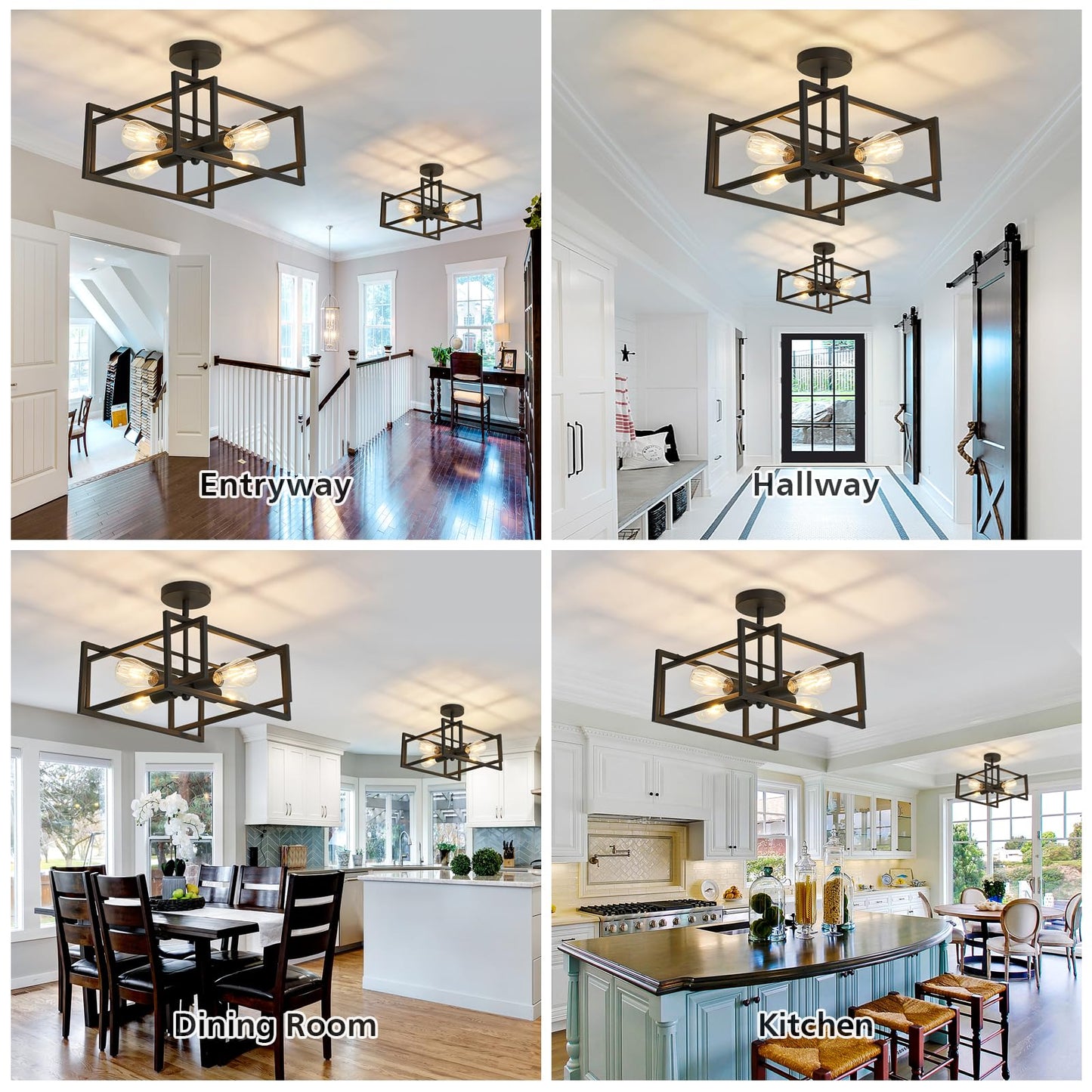 SZXYKEJI 2-Pack Close to Ceiling Light Modern Black Flush Mount Ceiling Light Fixture 18.89 Inch E26 Base Chandelier Lighting for Farmhouse Kitchen Island Dining Room Bedroom Foyer Entry