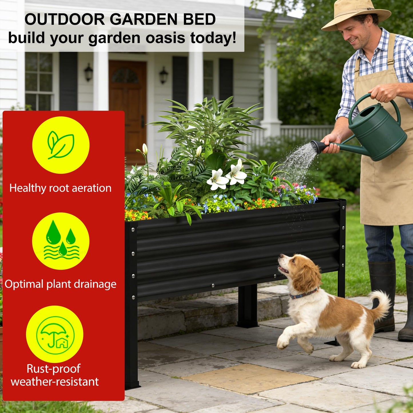 Yardbliss Large Galvanized Raised Garden Bed Outdoor with Legs, Load Capacity 1200LB, 48x26x30in Raised Garden Bed, for Backyard/Patio/Balcony/Gardening/Vegetables Flowers, Black
