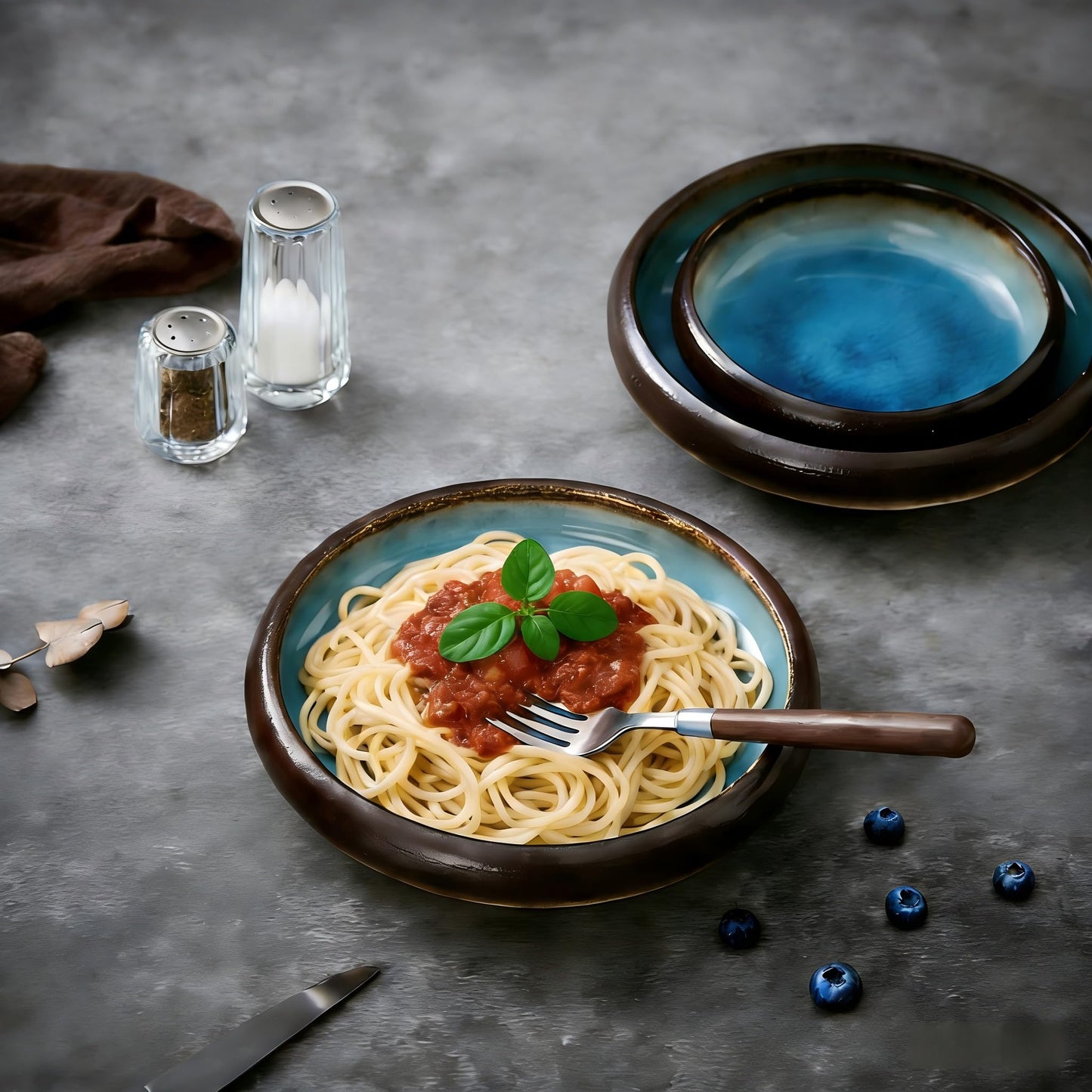 TAUFIKT Ceramic Pasta Bowls Set of 4, 8 Inch Large Porcelain Pasta and Salad Bowls, Stoneware Dinner Plate Set for 4, Handmade Round Dishes for Home Decor, Microwave,Oven,and Dishwasher Safe, Blue