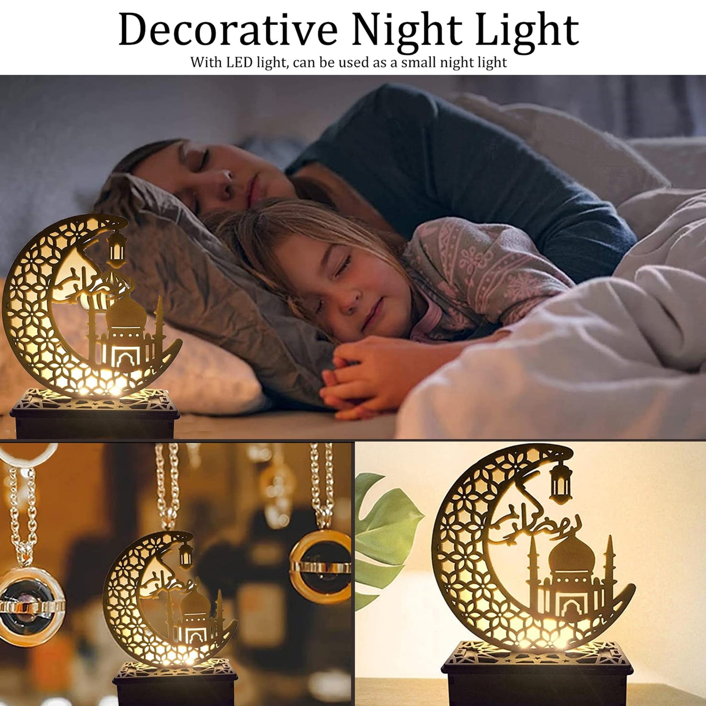 23GUANYI Ramadan Decorations for Home, Ramadan Lights, Eid Mubarak Decorations, 3D Wooden Eids Decoration Lights Home Party Bedroom for Muslims, Eid al-Fitr al-Adha Islamic Table Decor