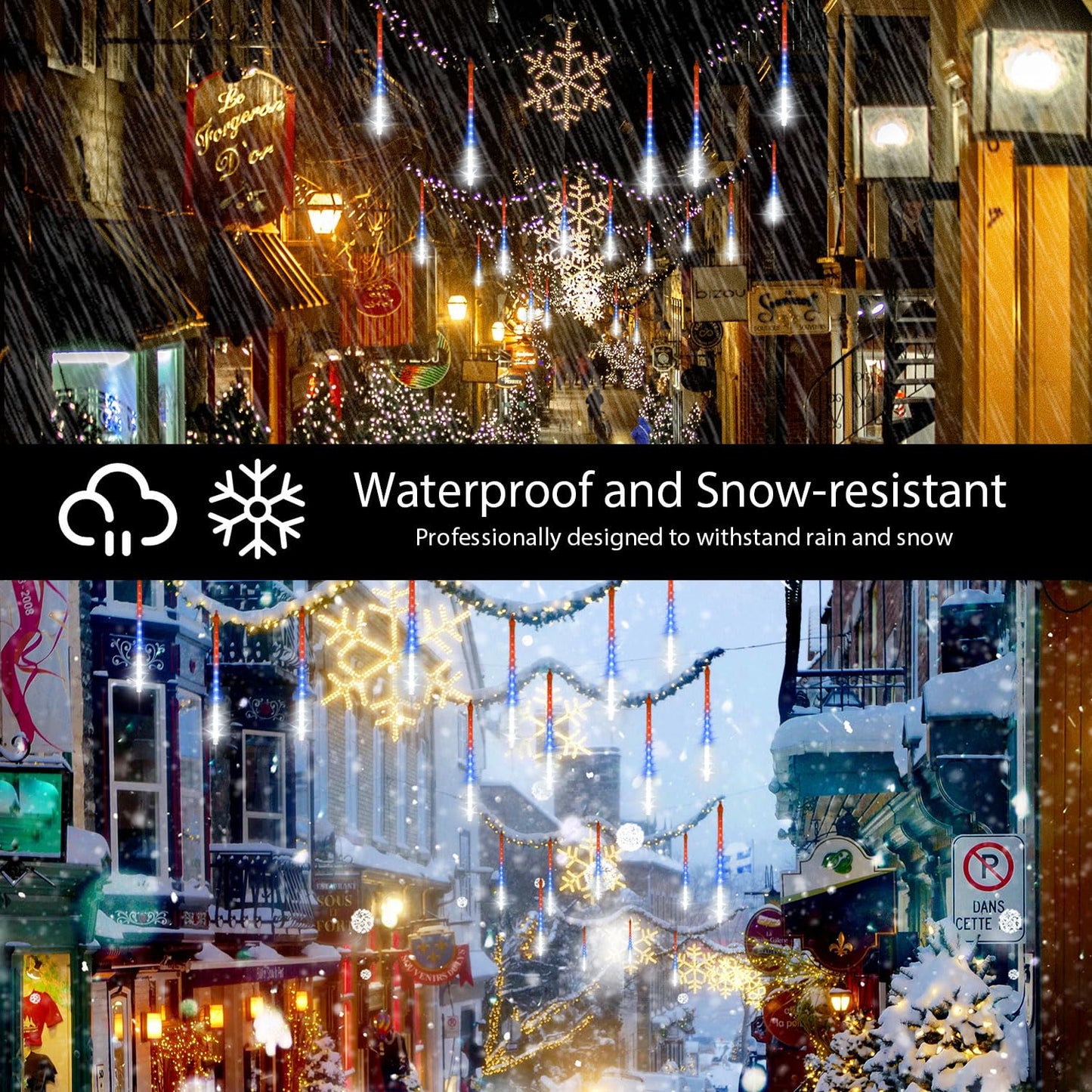 LAMPHOME 12in Red White Blue Patriotic Icicle Lights, 4th of July Outdoor Lights Meteor Shower Snow Falling Lights 10 Tubes 240 LED Waterproof Plug in, Fourth of July Outdoor Decor for Yard Tree House
