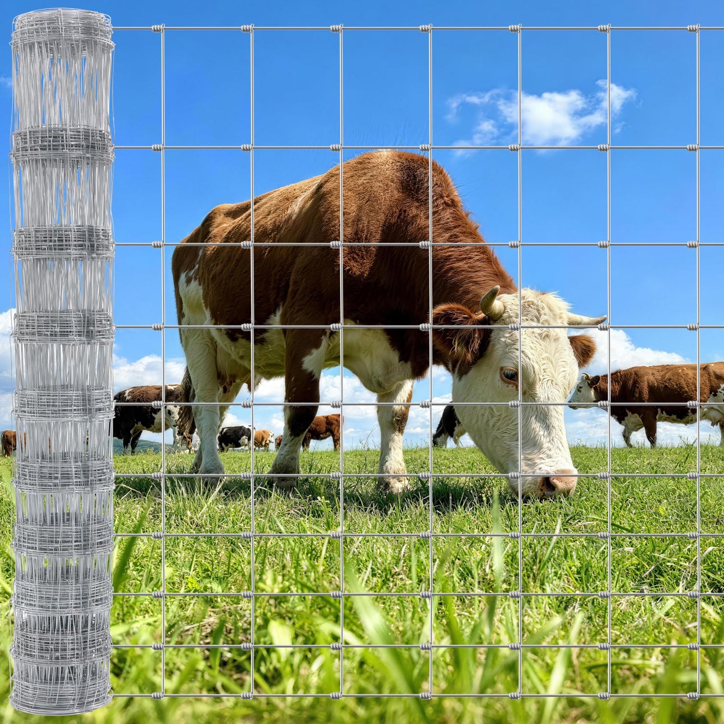 Cattle Farm Fence 4ft x 115ft Heavy Zinc Coating Galvanized Wire Fencing 16GA, for Goat Deer Yard Livestock Animals Protection