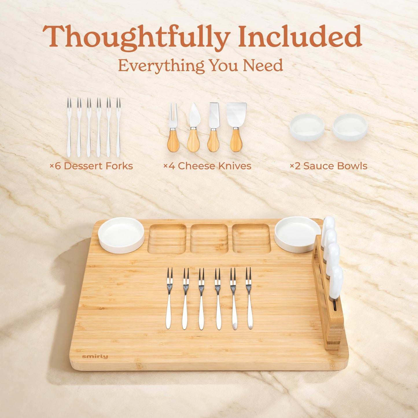 SMIRLY Charcuterie Boards Set, Large Cheese Board Set, Natural Bamboo Charcuterie Tray Cheese Platter with Accessories - Housewarming Gifts New Home, Wedding & Bridal Shower Gifts for Women, Couples