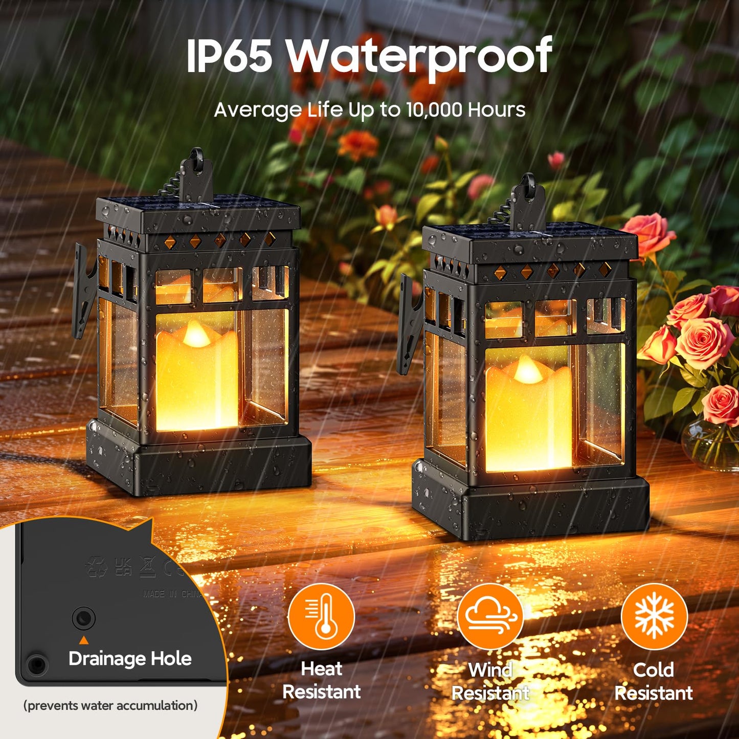 KOOPER Solar Lanterns Outdoor Waterproof, 2 Modes Hanging Solar Lantern with LED Realistic Flickering Flameless Candle, Candles Lanterns Lights Decorative for Outside Hanging Patio Yard Table Tree