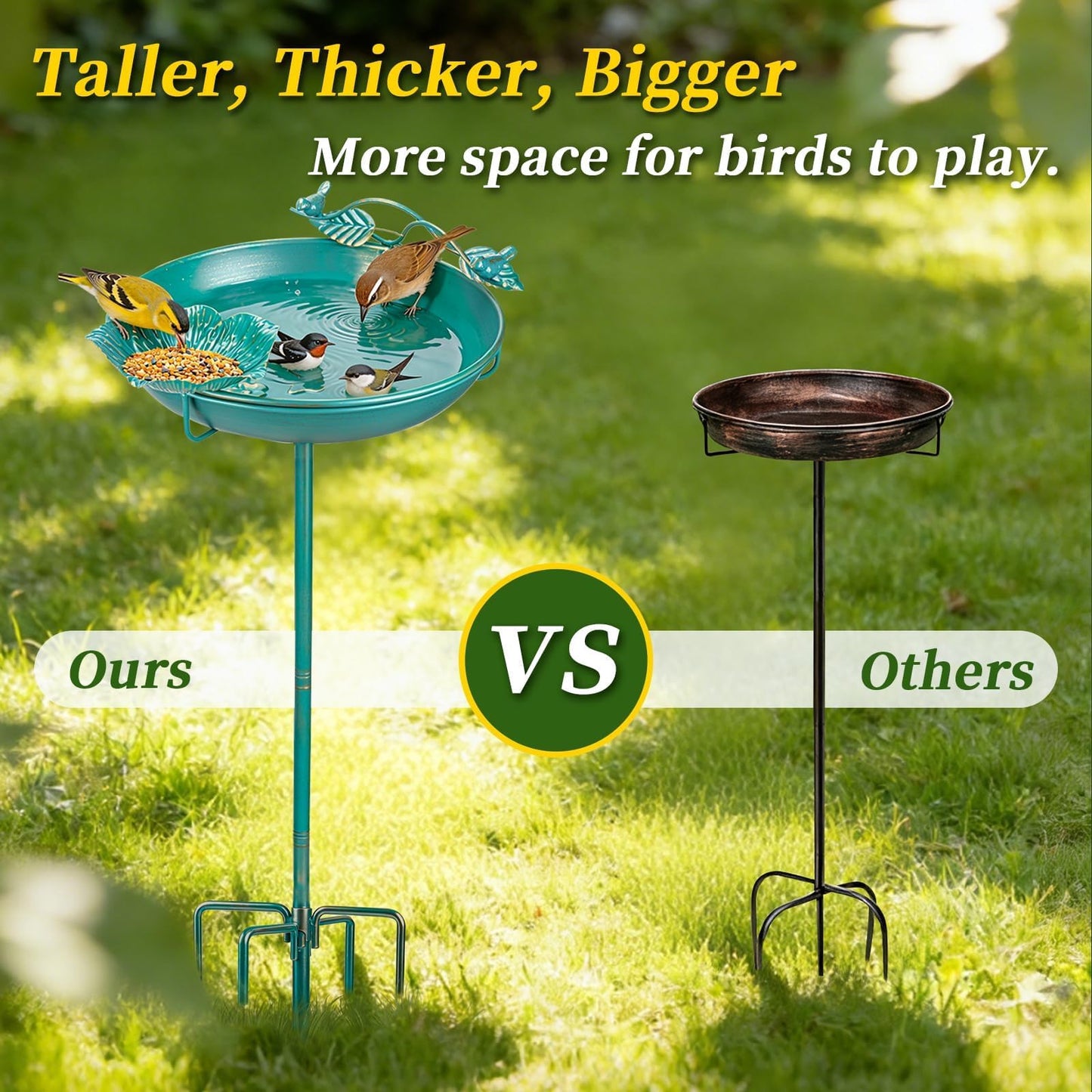 Mellbree Bird Bath 12" for Outside Lake Blue and Gold Gilding with Bird Bath Copper Disk