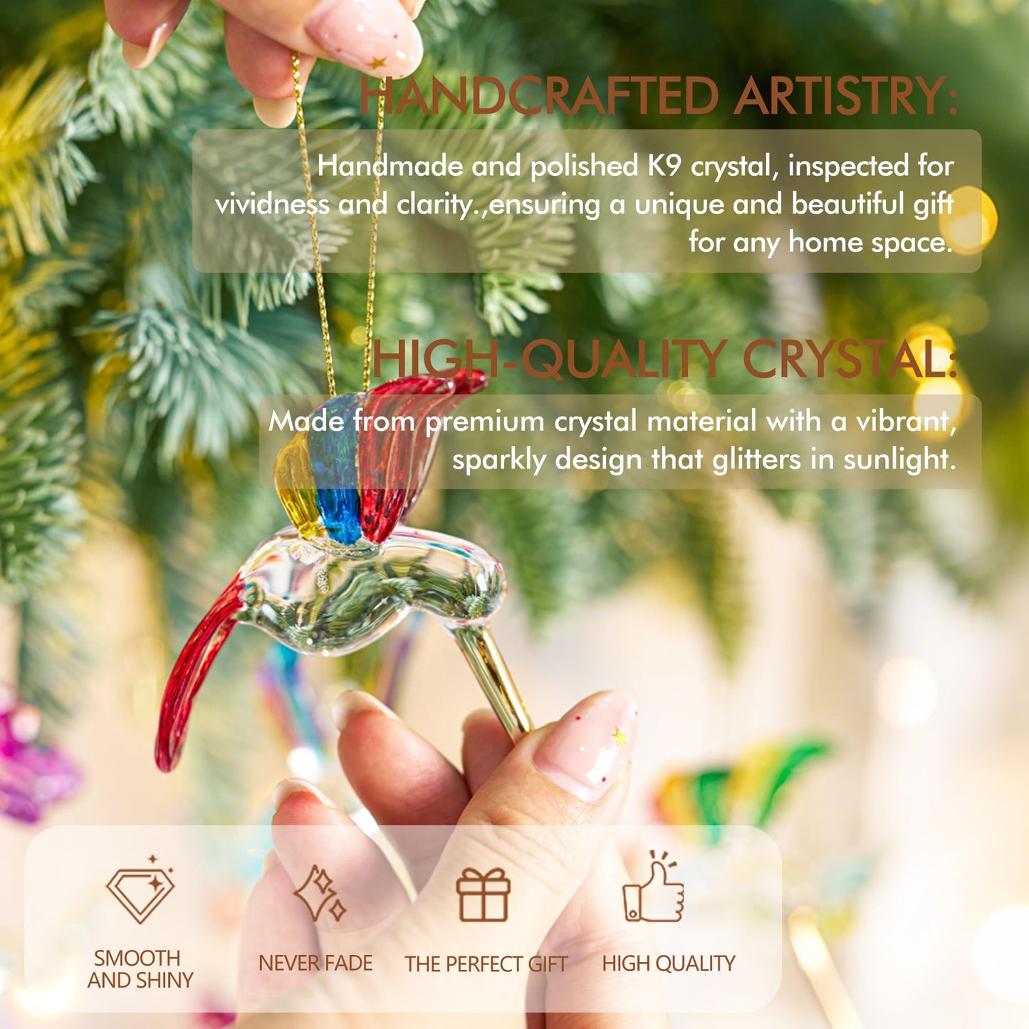 6Pcs Hand Blown Glass Hummingbird 1.3''*2.7'' Small Hanging Ornaments Crystal Humming Bird Figurines Collectible Decor for Home